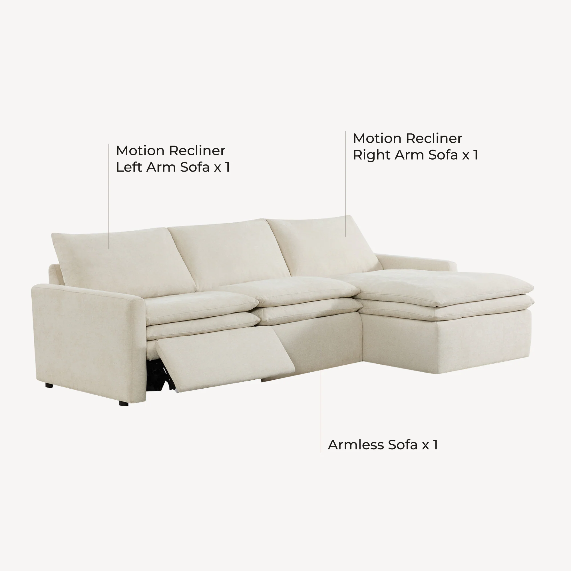 Ohana Zero Gravity Modular Lay-Flat Reclining Sofa with Chaise - Image 7