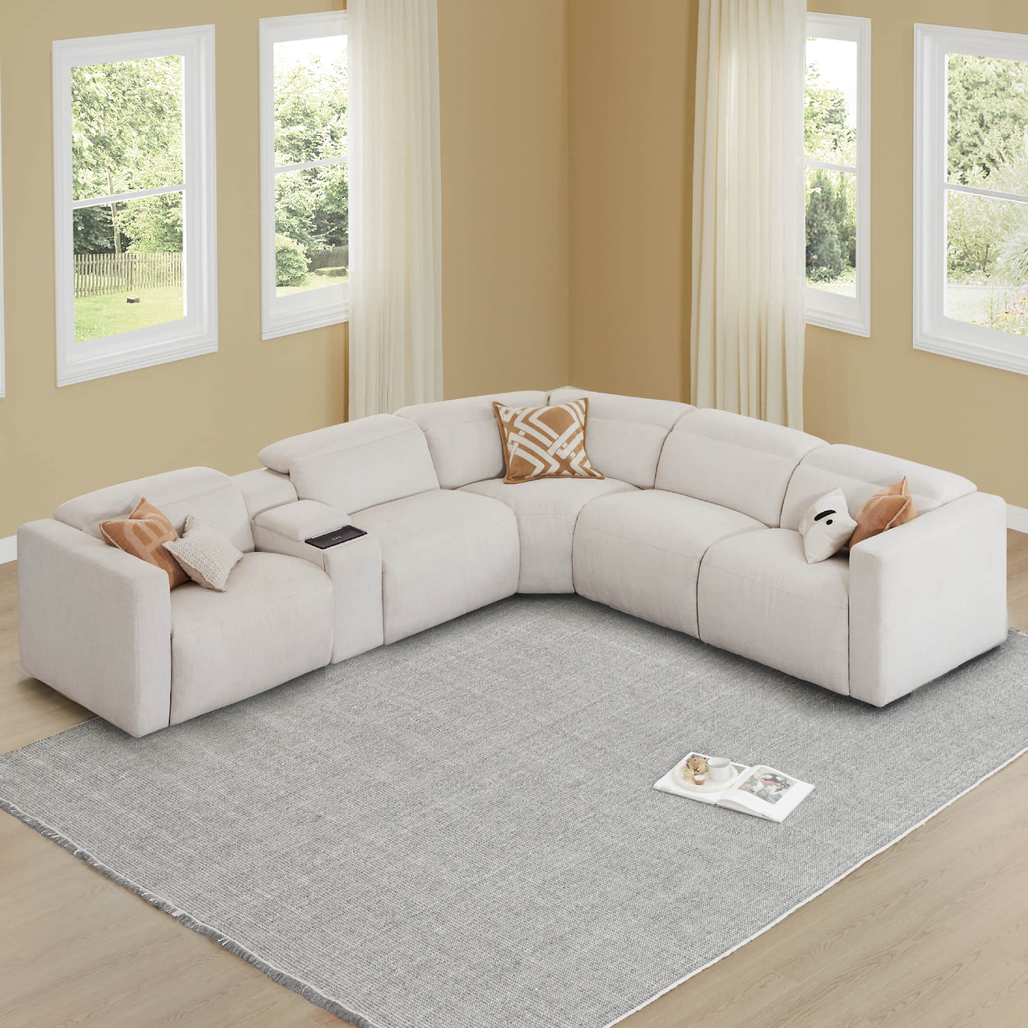 Oliver 5-Seat Wall-hugger Reclining Sectional Sofa with Power Headrest - Image 31