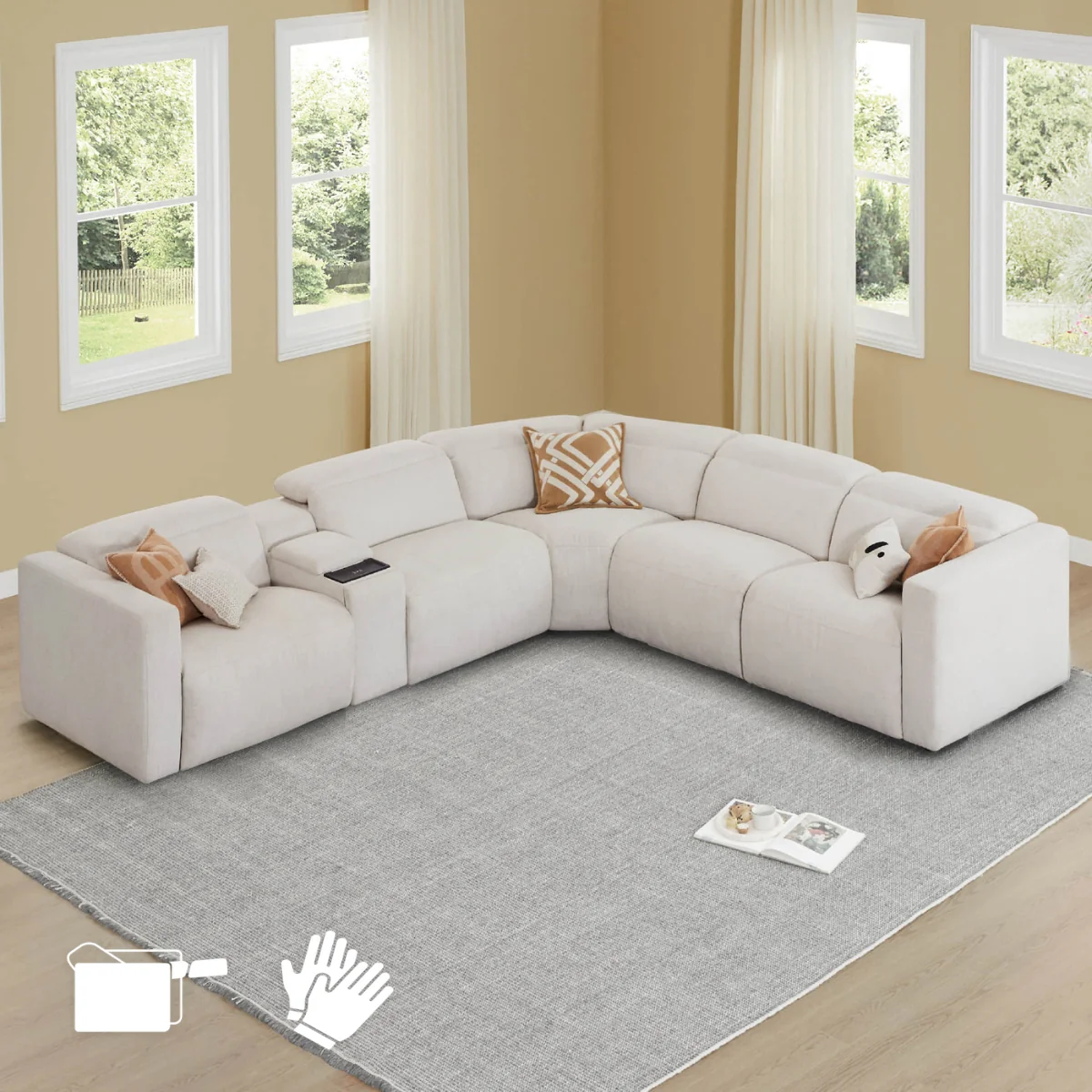 Oliver 5-Seat Wall-hugger Reclining Sectional Sofa with Power Headrest - Image 5