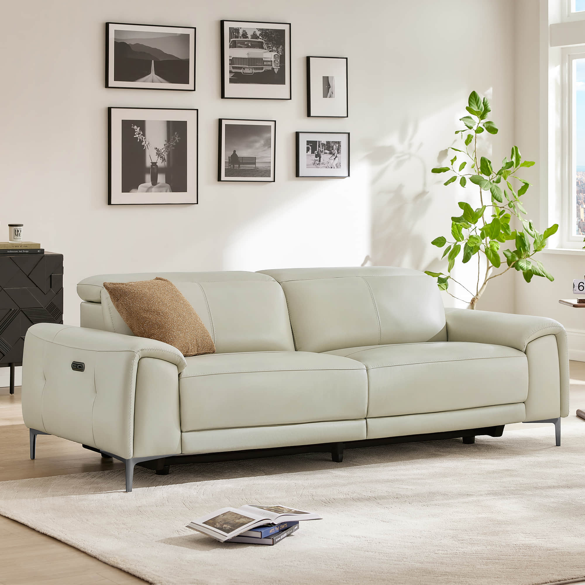 Owen Genuine Leather Reclining Sofa with Power Headrest - Image 3