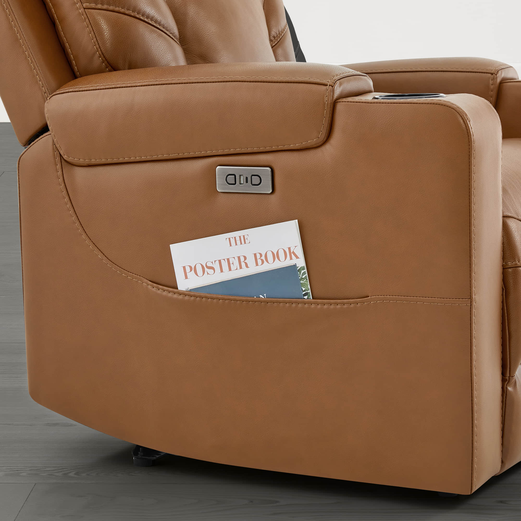 Raven Wall Hugger Genuine Leather Power Recliner with Cup Holders - Image 21