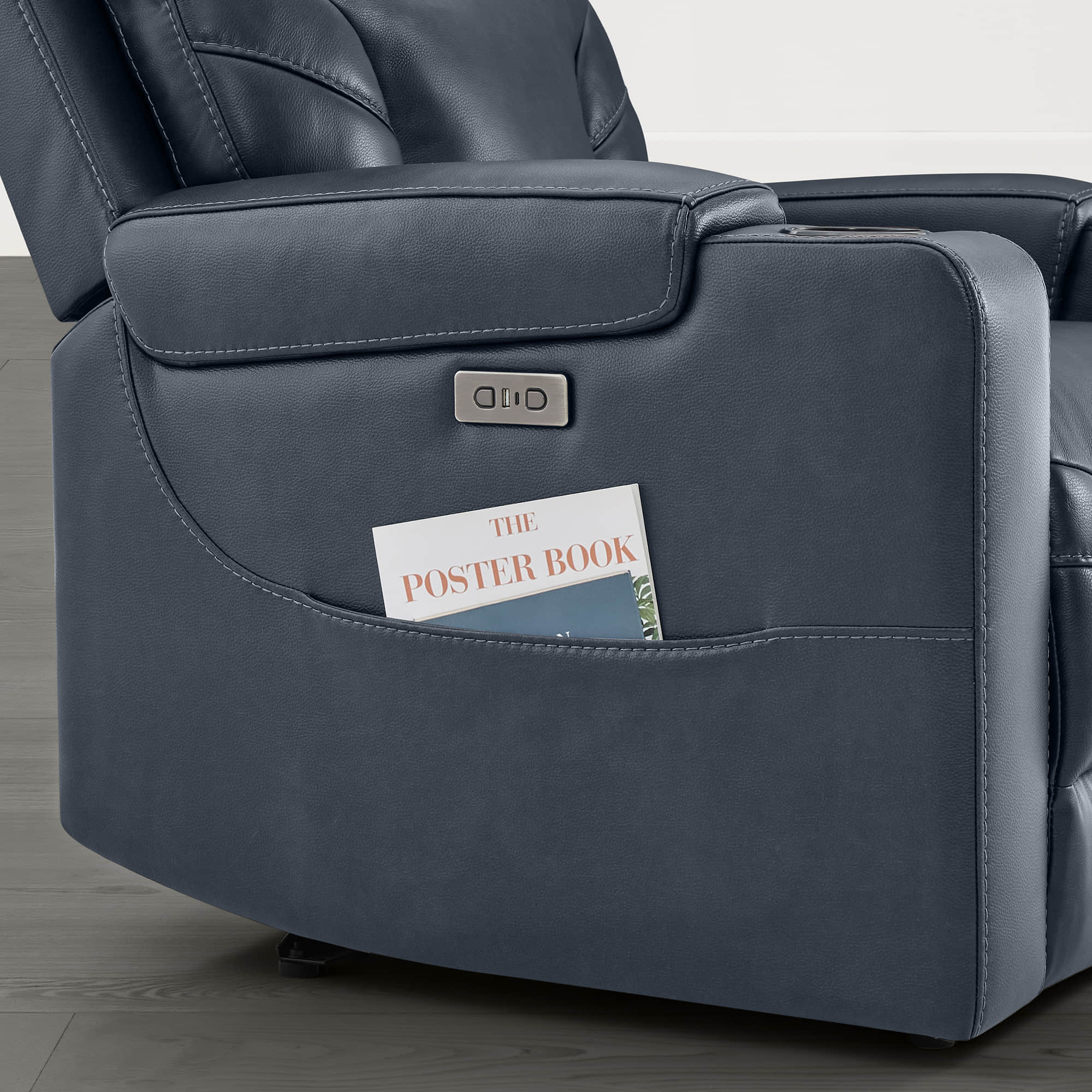 Raven Wall Hugger Genuine Leather Power Recliner with Cup Holders - Image 30