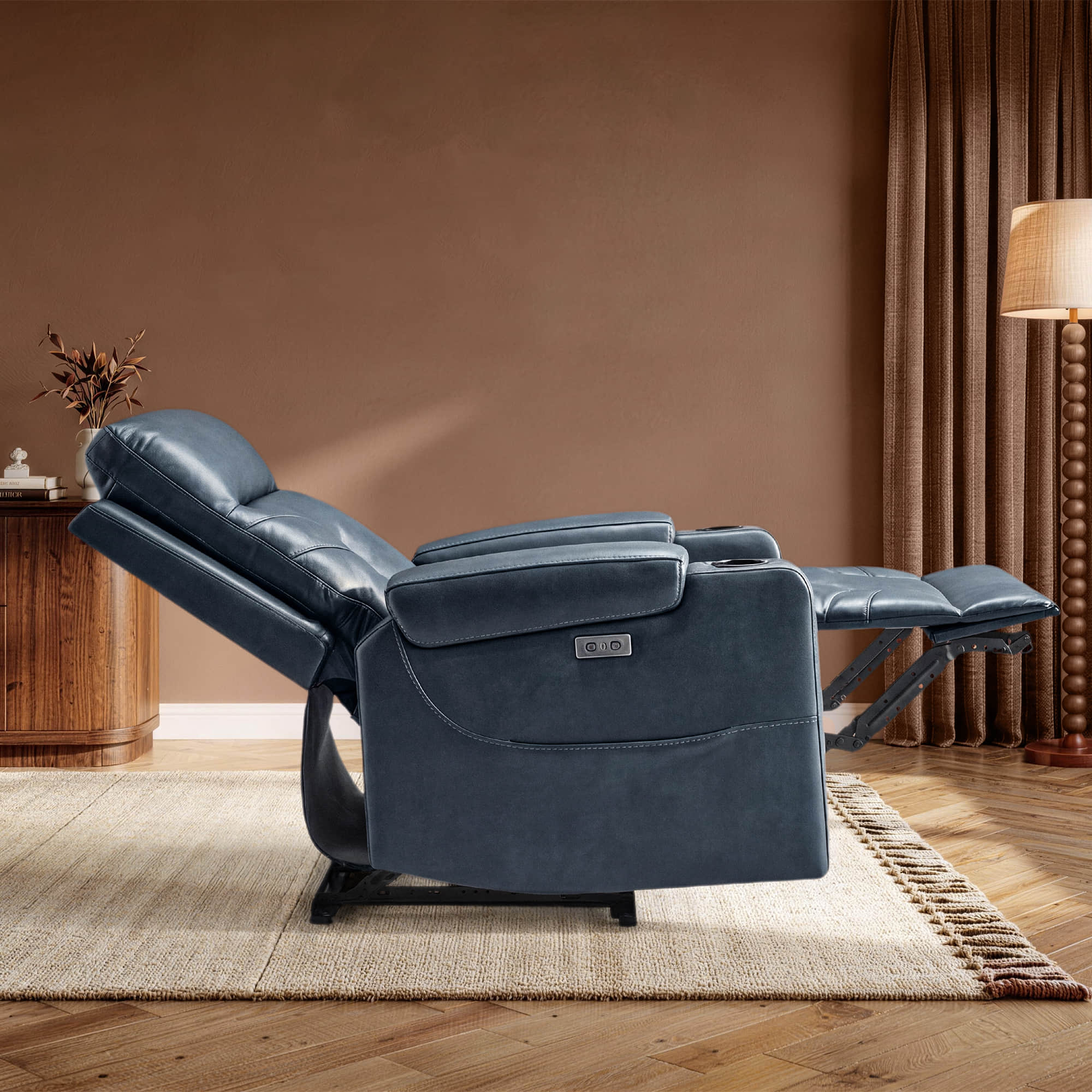 Raven Wall Hugger Genuine Leather Power Recliner with Cup Holders - Image 41