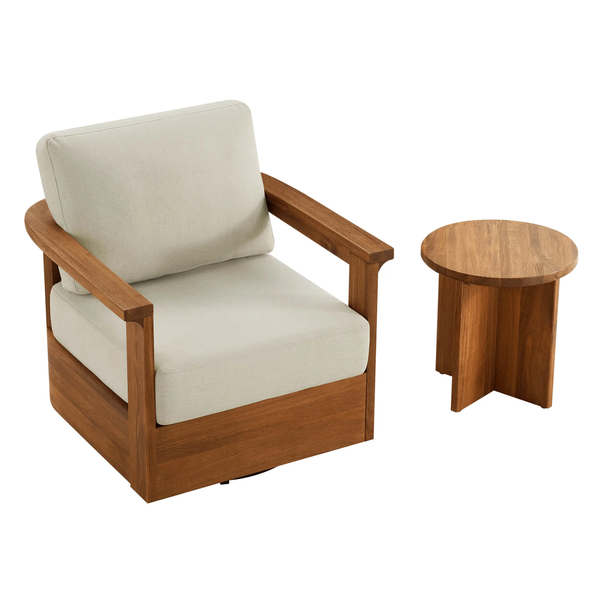 Raymond Modern Outdoor Acacia Wood Swivel Bistro Set - Image 14