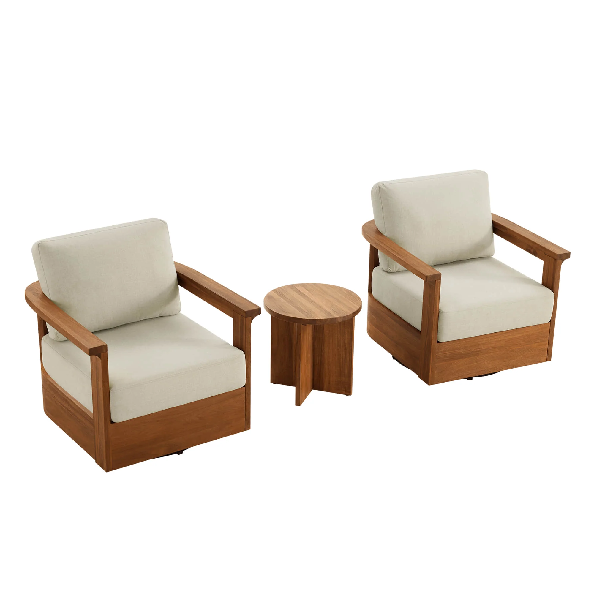 Raymond Modern Outdoor Acacia Wood Swivel Bistro Set - Image 16