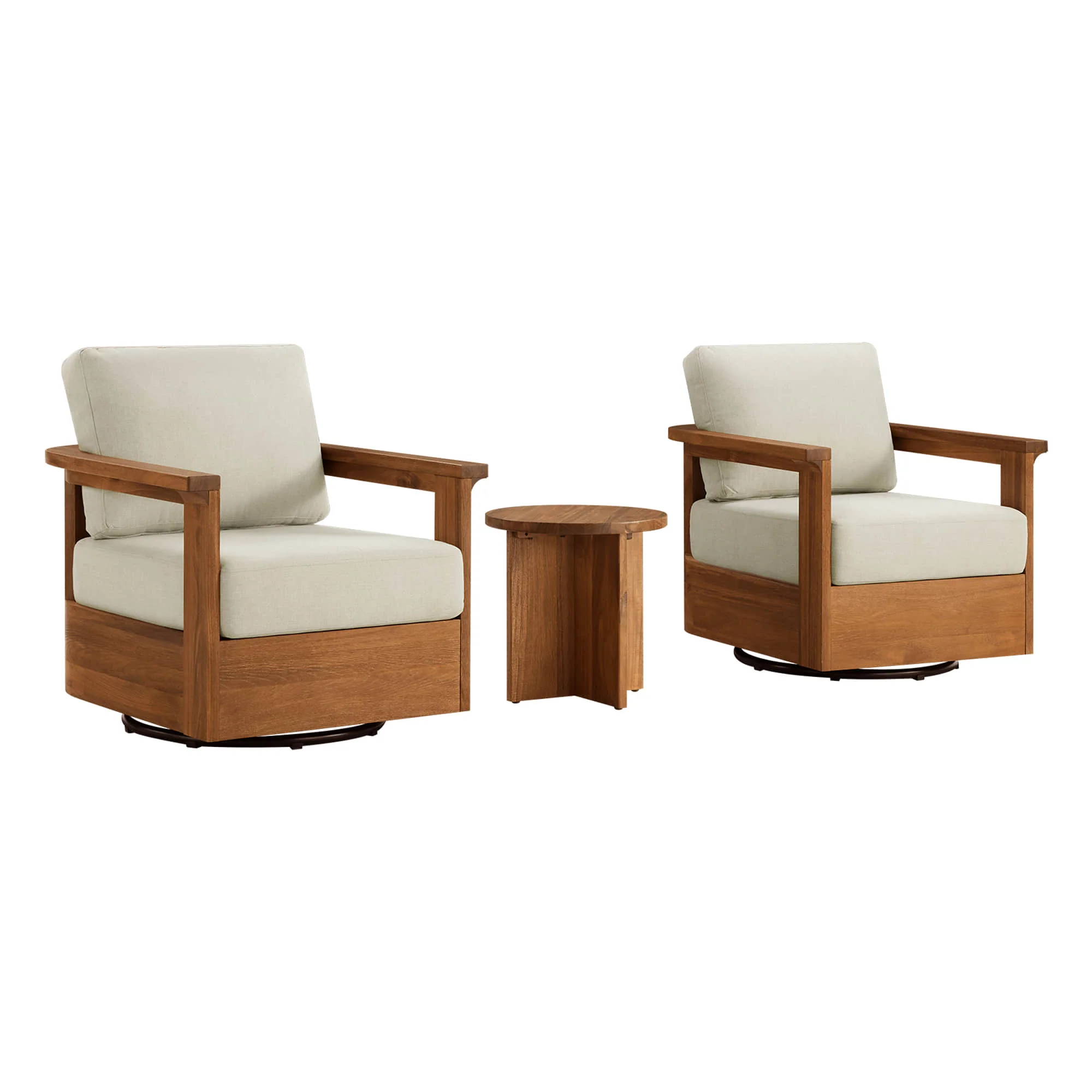 Raymond Modern Outdoor Acacia Wood Swivel Bistro Set - Image 17