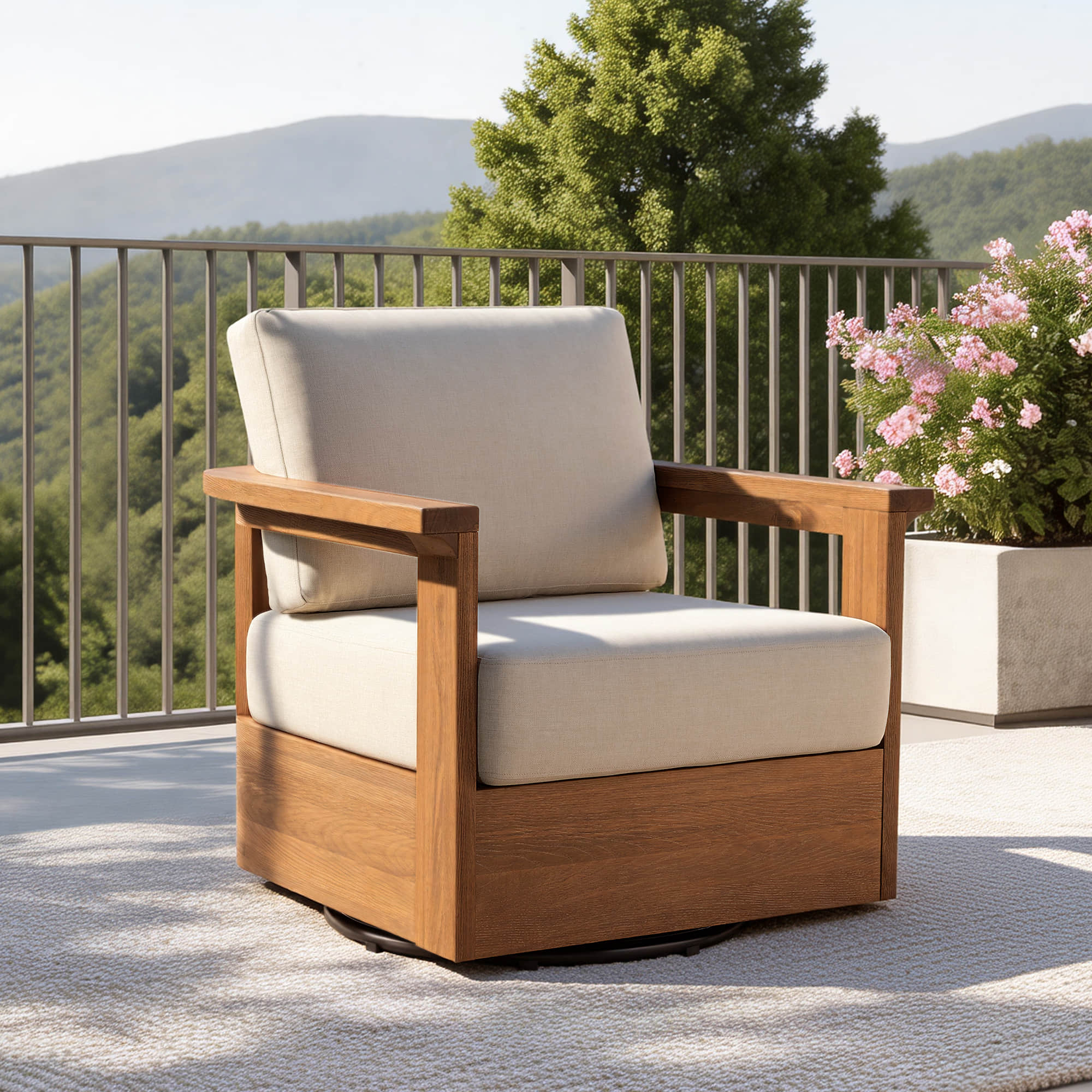 Raymond Modern Outdoor Acacia Wood Swivel Bistro Set - Image 6