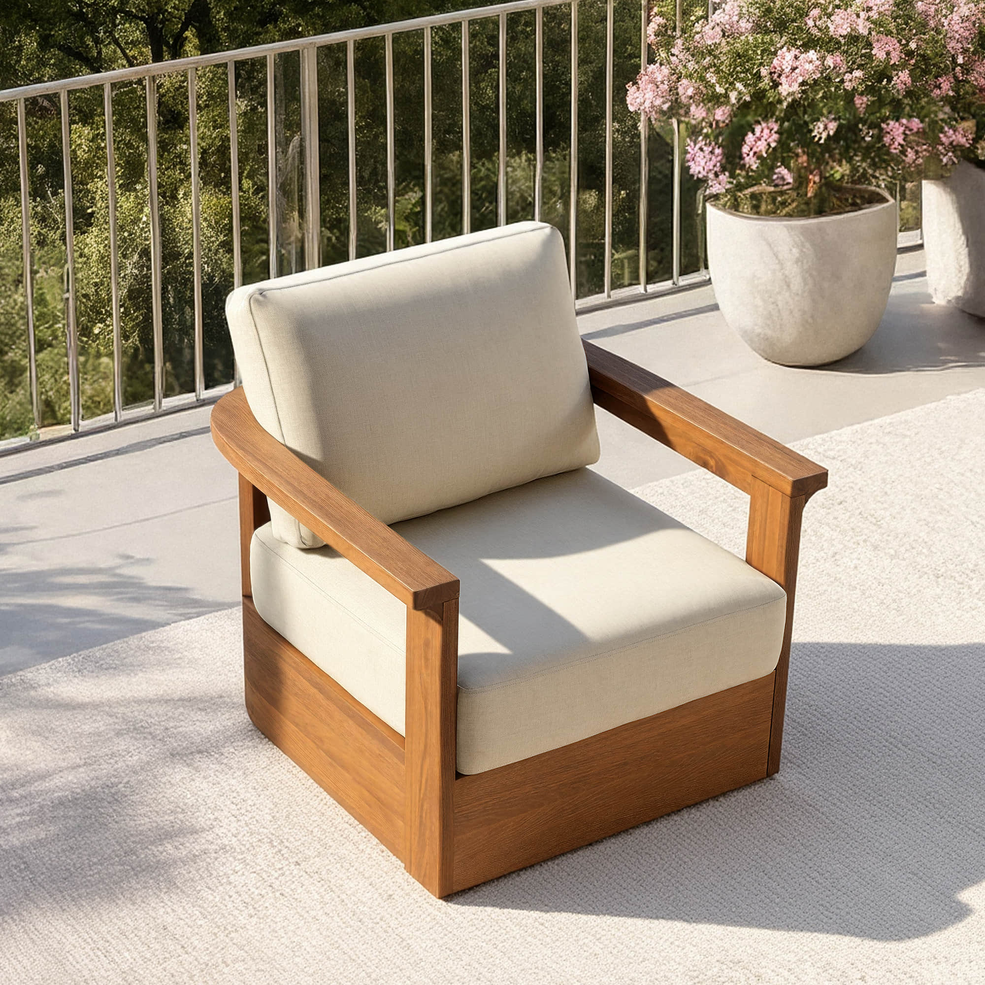 Raymond Modern Outdoor Acacia Wood Swivel Bistro Set - Image 7