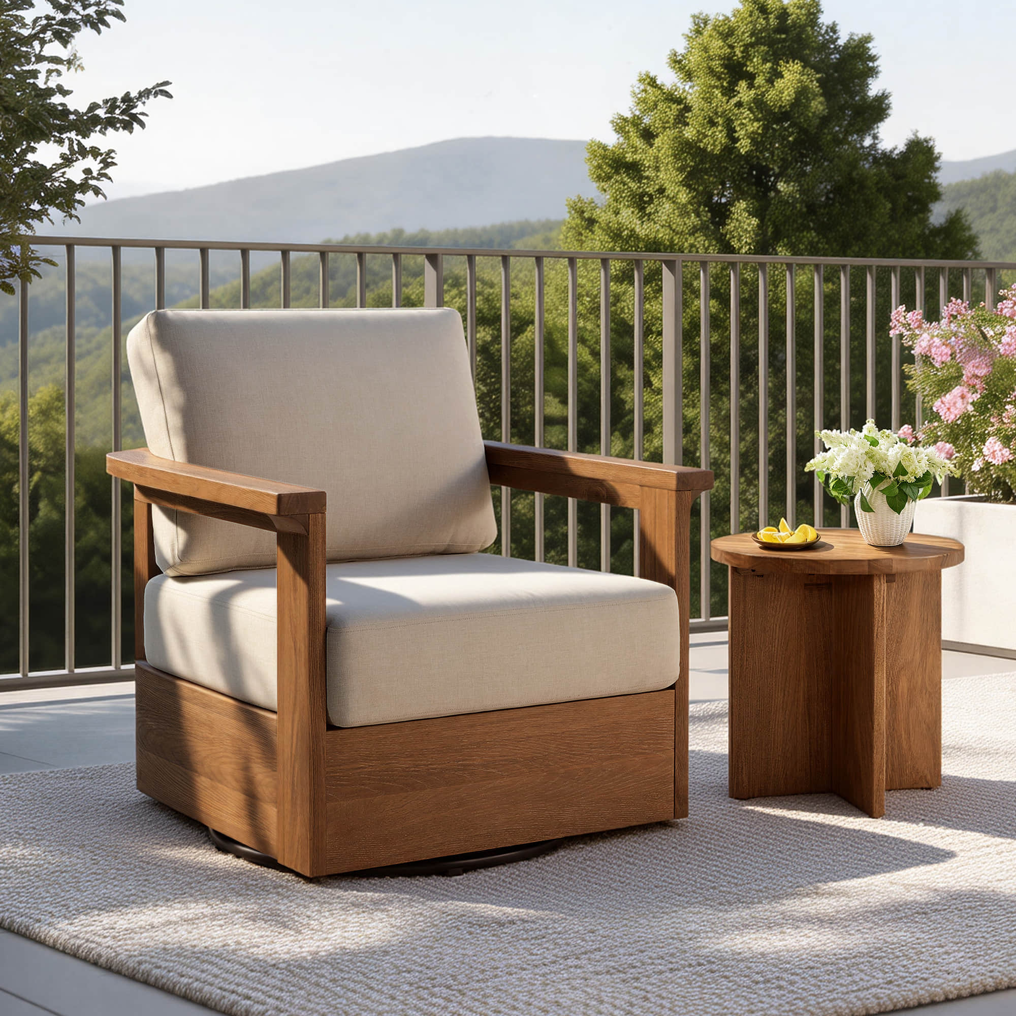 Raymond Modern Outdoor Acacia Wood Swivel Bistro Set - Image 8