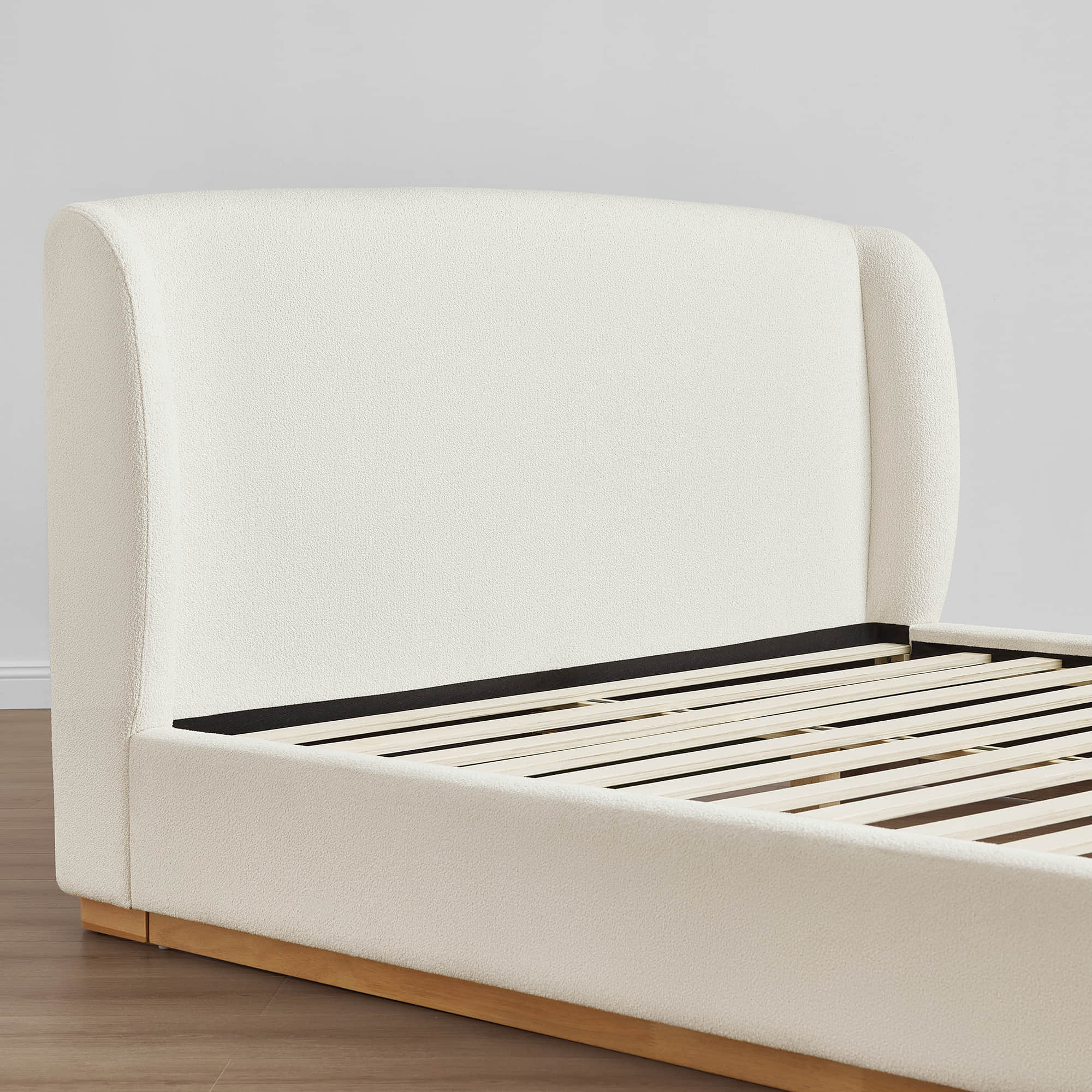 Ron Modern Boucle Upholstered Platform Bed with Solid Wood Base -Queen Size - Image 9