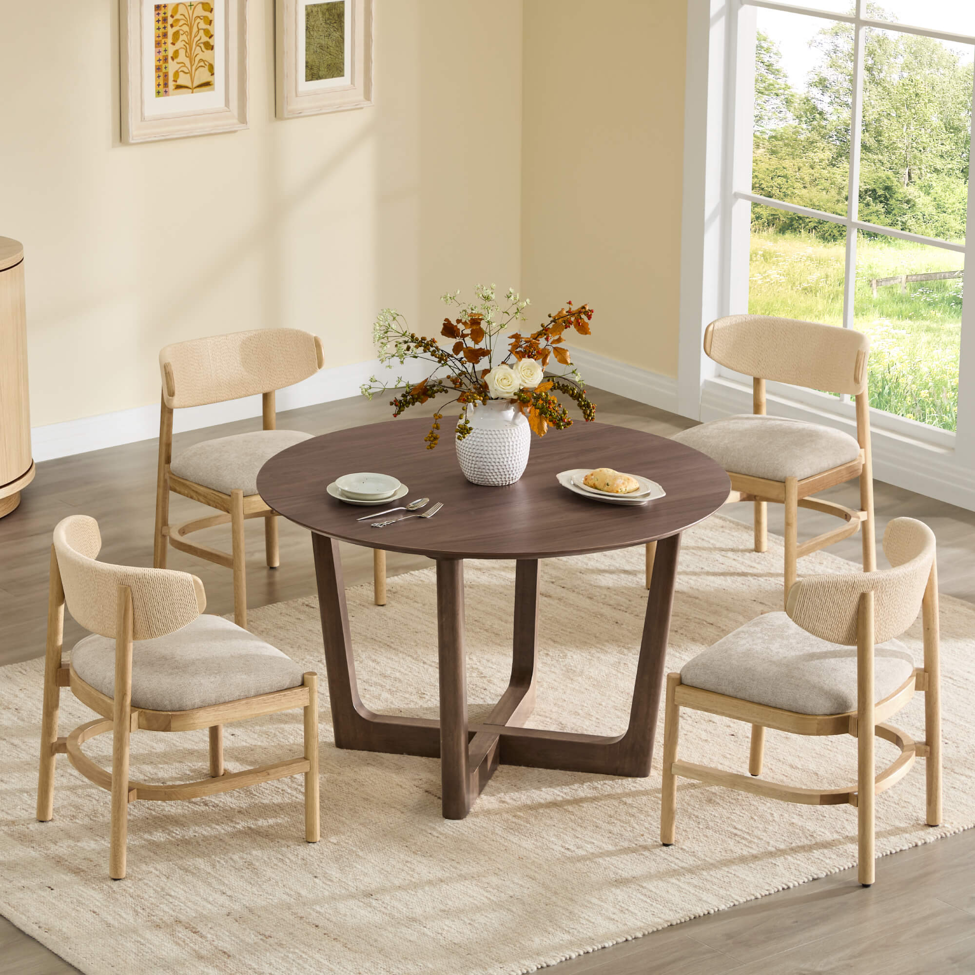 Rory Round Wood Cross-Base Dining Table - Image 4