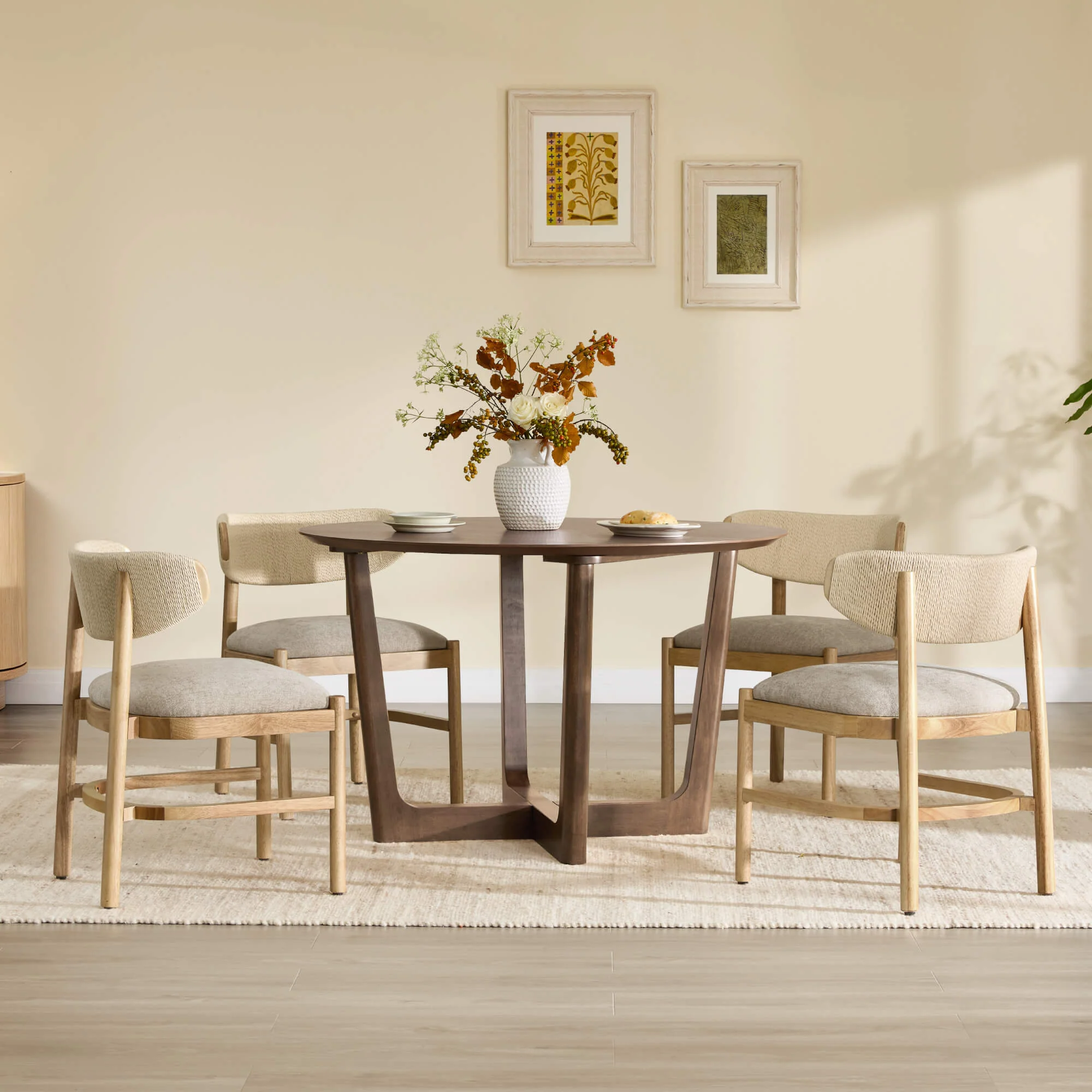 Rory Round Wood Cross-Base Dining Table - Image 6