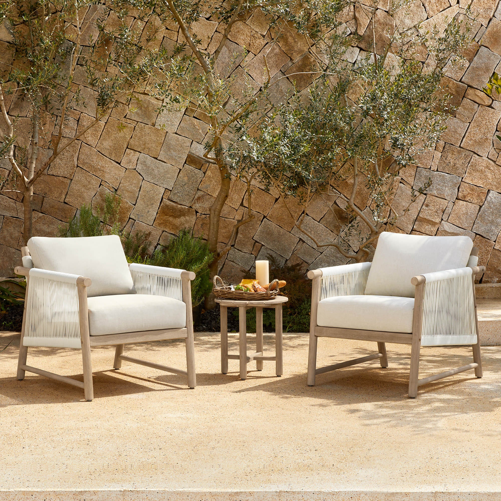 Sienna Modern Acacia Wood Rope Outdoor Bistro Set - Image 3