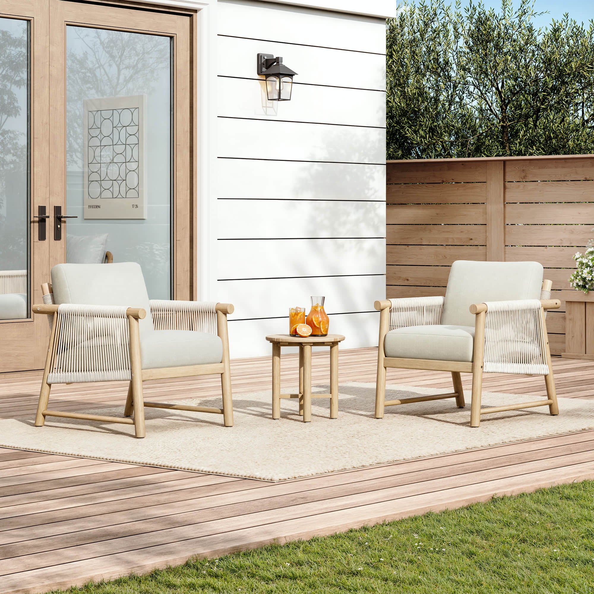 Sienna Modern Acacia Wood Rope Outdoor Bistro Set - Image 4