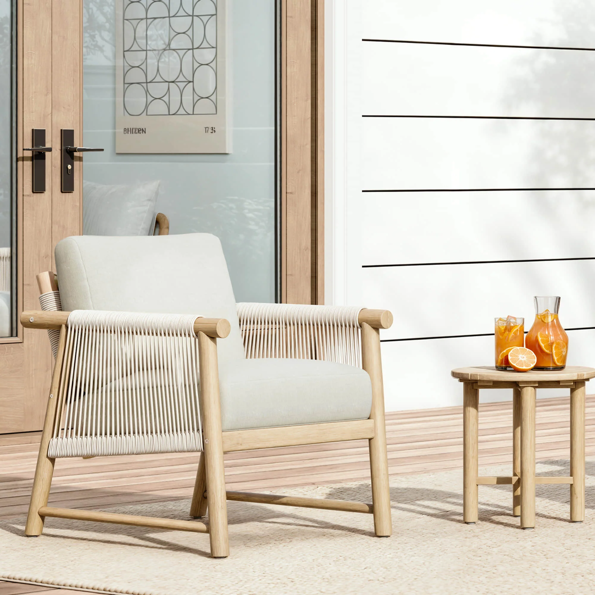 Sienna Modern Acacia Wood Rope Outdoor Lounge Chair - Image 4