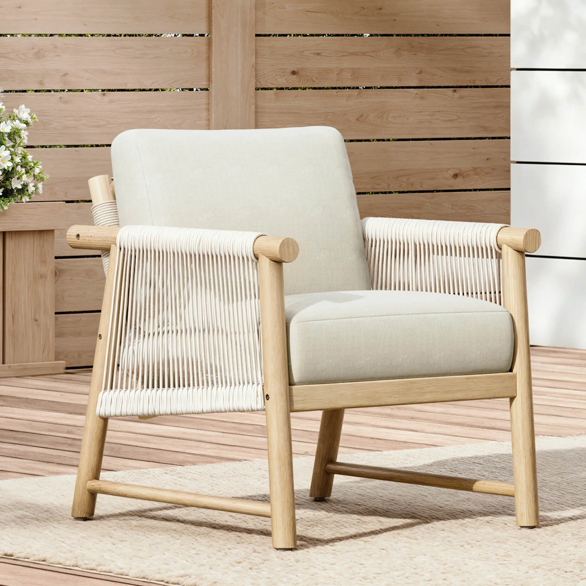 Sienna Modern Acacia Wood Rope Outdoor Lounge Chair - Image 5