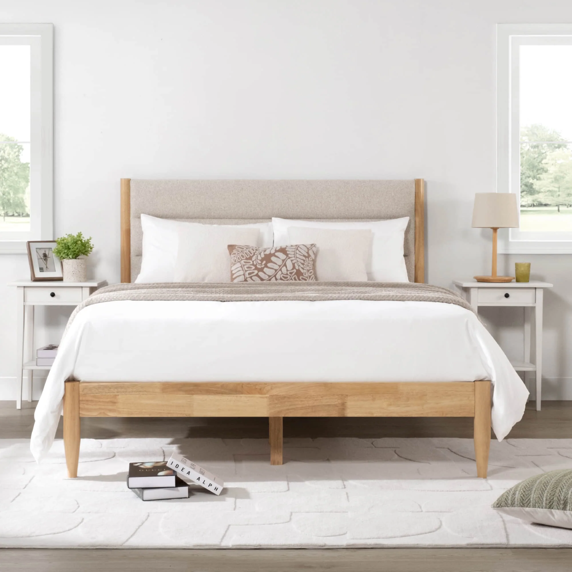 Solace Full Solid Wood Boucle Upholstered Bed - Image 3