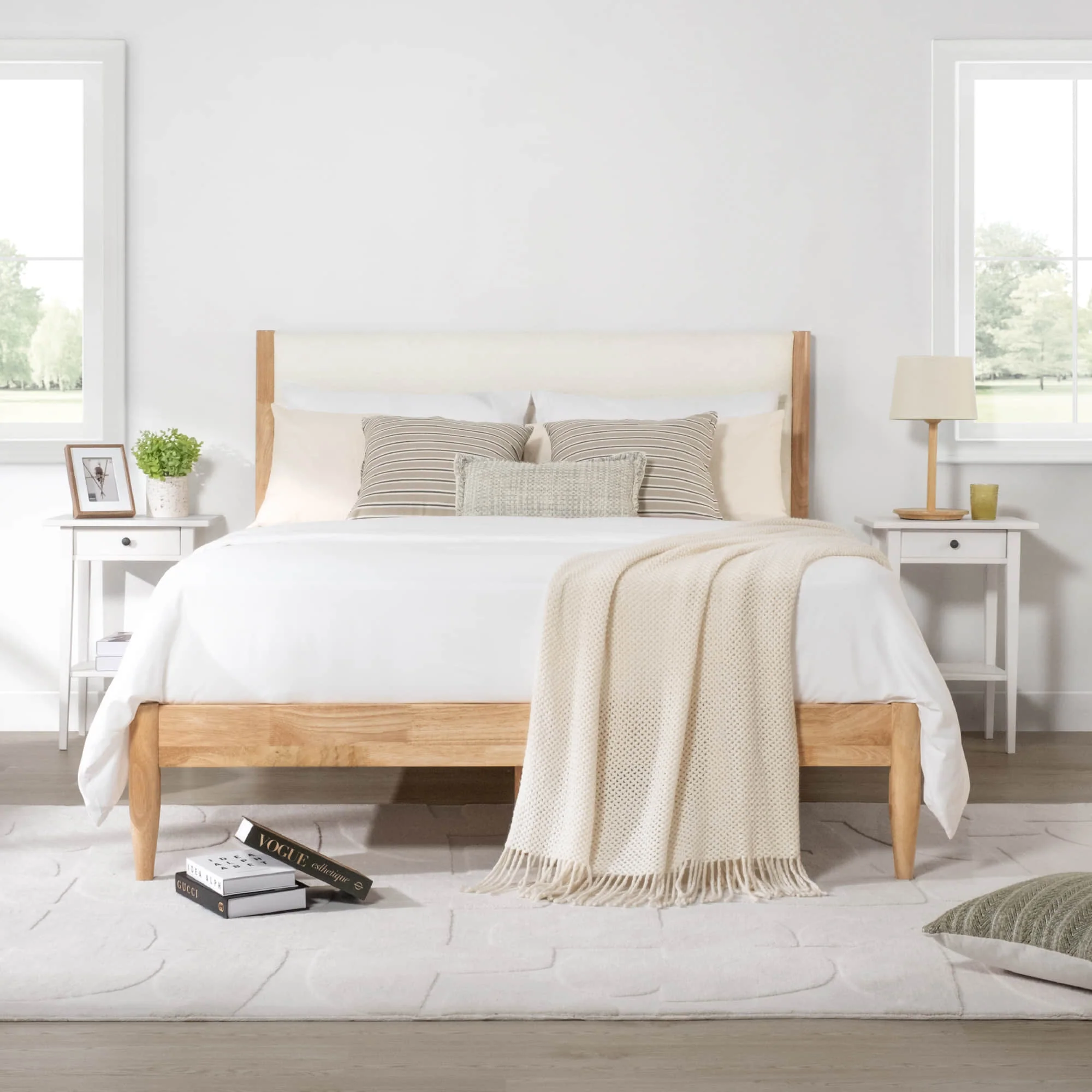 Solace Full Solid Wood Boucle Upholstered Bed - Image 4