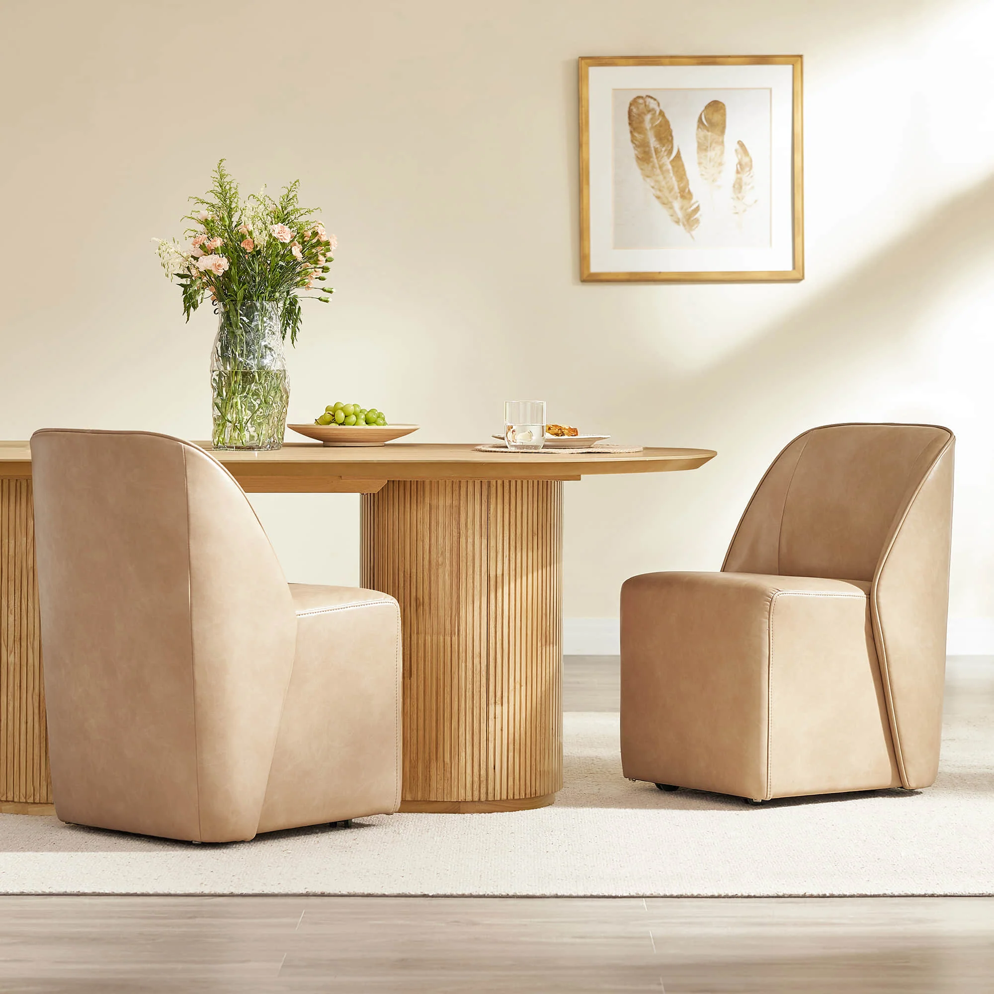 Soren Leather Rolling Dining Chair with Caster Base (Set of 2) - Image 23
