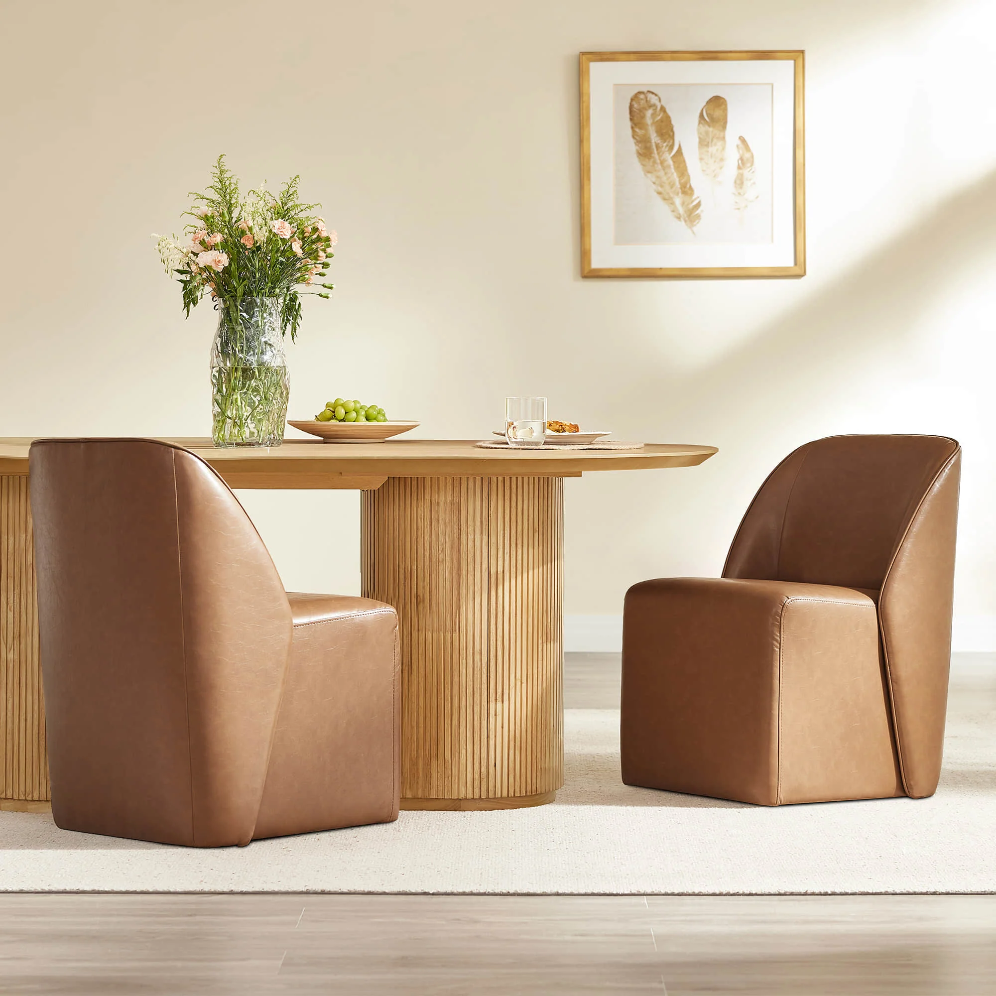 Soren Leather Rolling Dining Chair with Caster Base (Set of 2) - Image 36