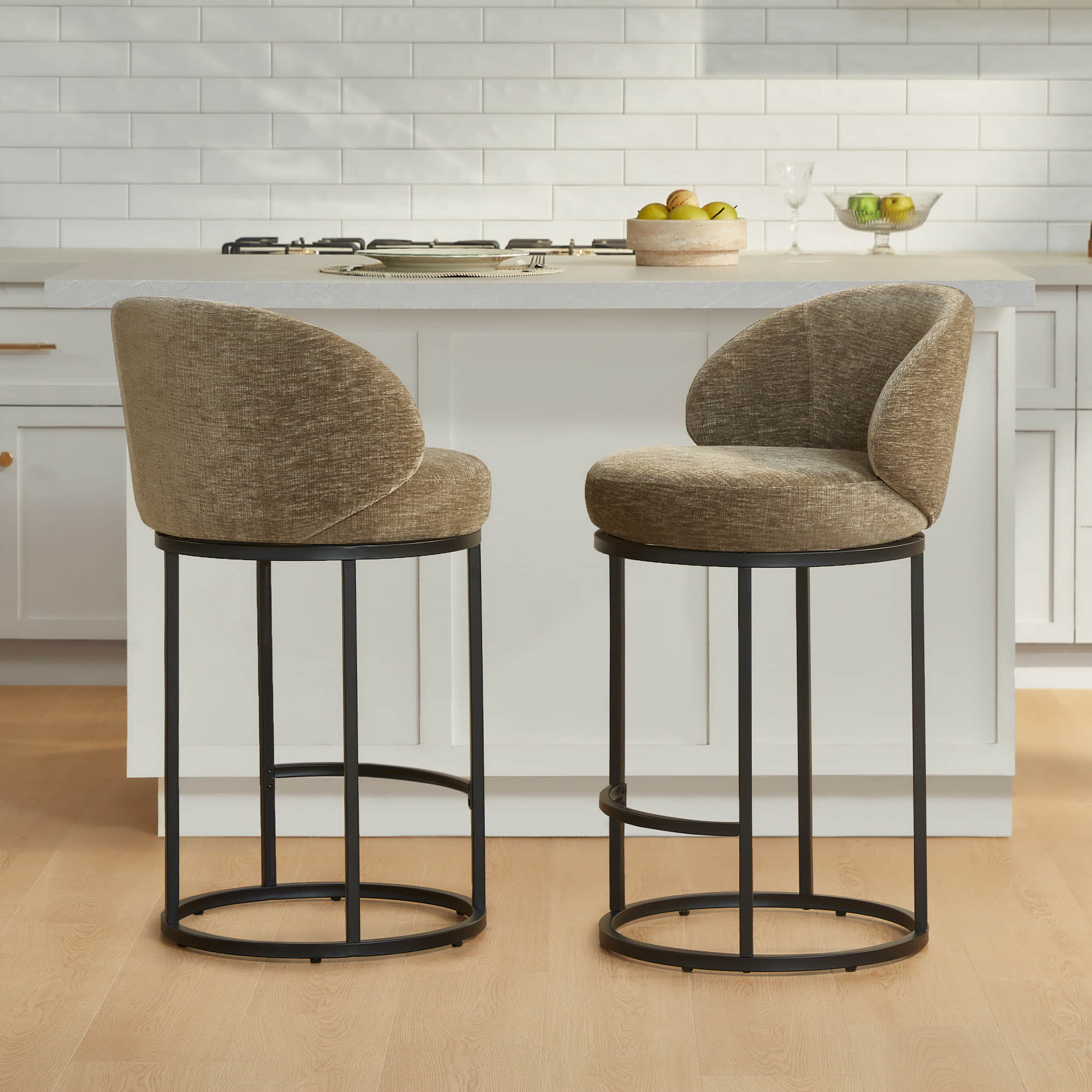 Tanya Modern Chenille Swivel Counter Stool (Set of 2) - Image 42