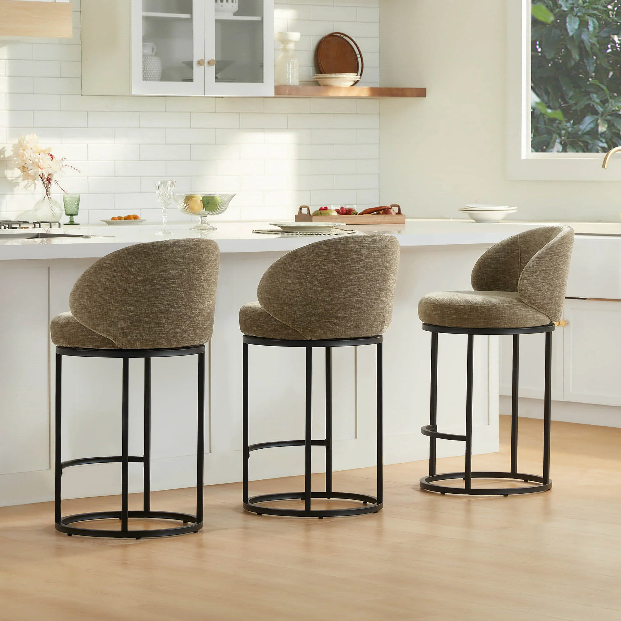 Tanya Modern Chenille Swivel Counter Stool (Set of 2) - Image 45