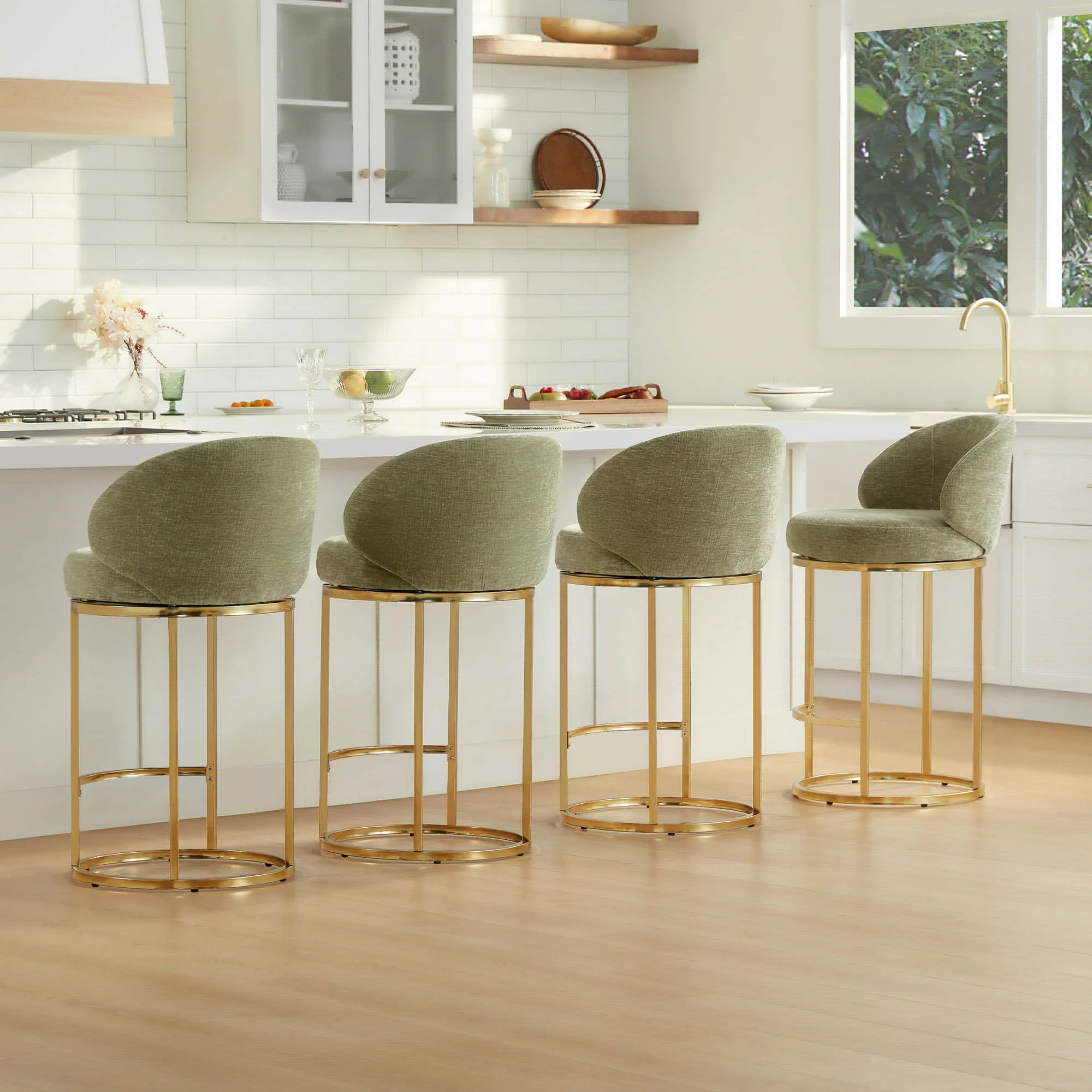 Tanya Modern Chenille Swivel Counter Stool (Set of 2) - Image 48