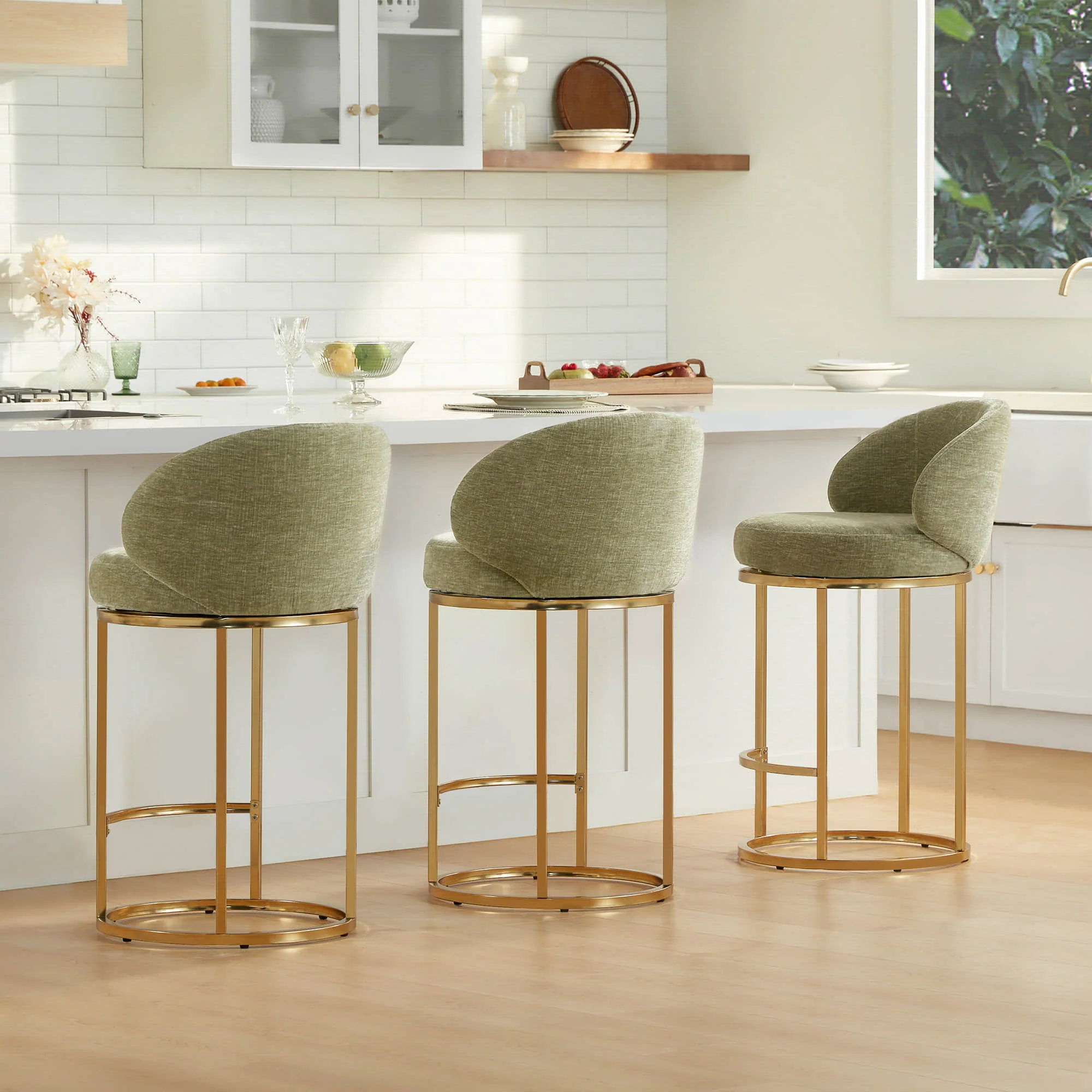 Tanya Modern Chenille Swivel Counter Stool (Set of 2) - Image 54
