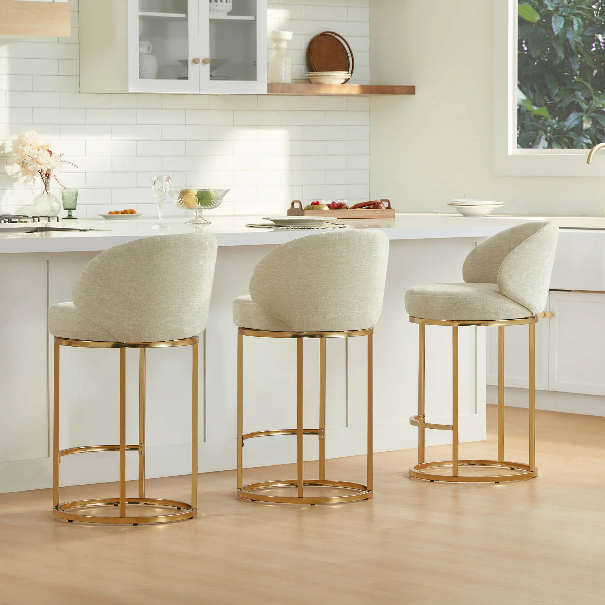 Tanya Modern Chenille Swivel Counter Stool (Set of 2) - Image 61