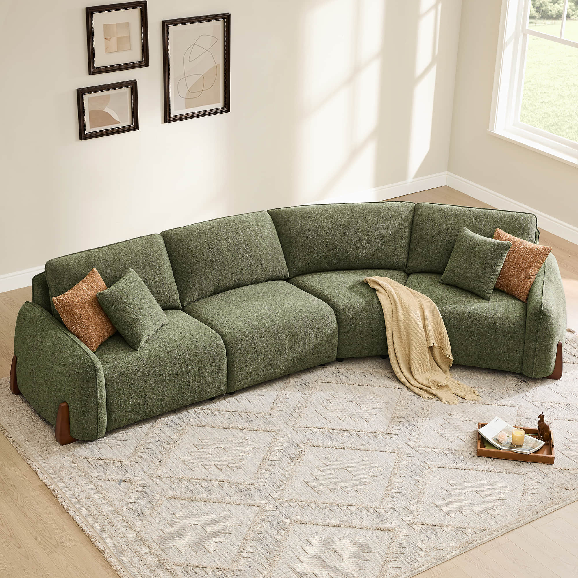Teleri 4-seat Modular Curved Sofa with Wood Leg - Image 3