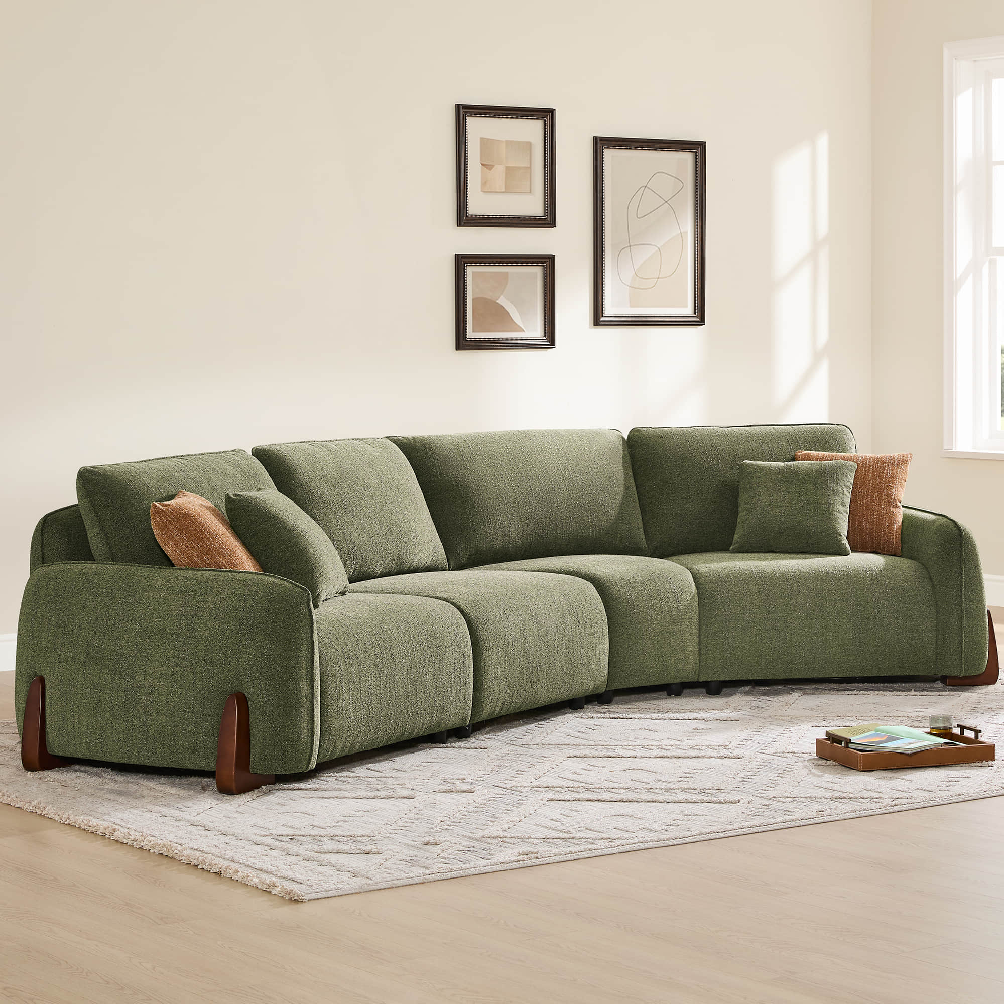 Teleri 4-seat Modular Curved Sofa with Wood Leg - Image 5