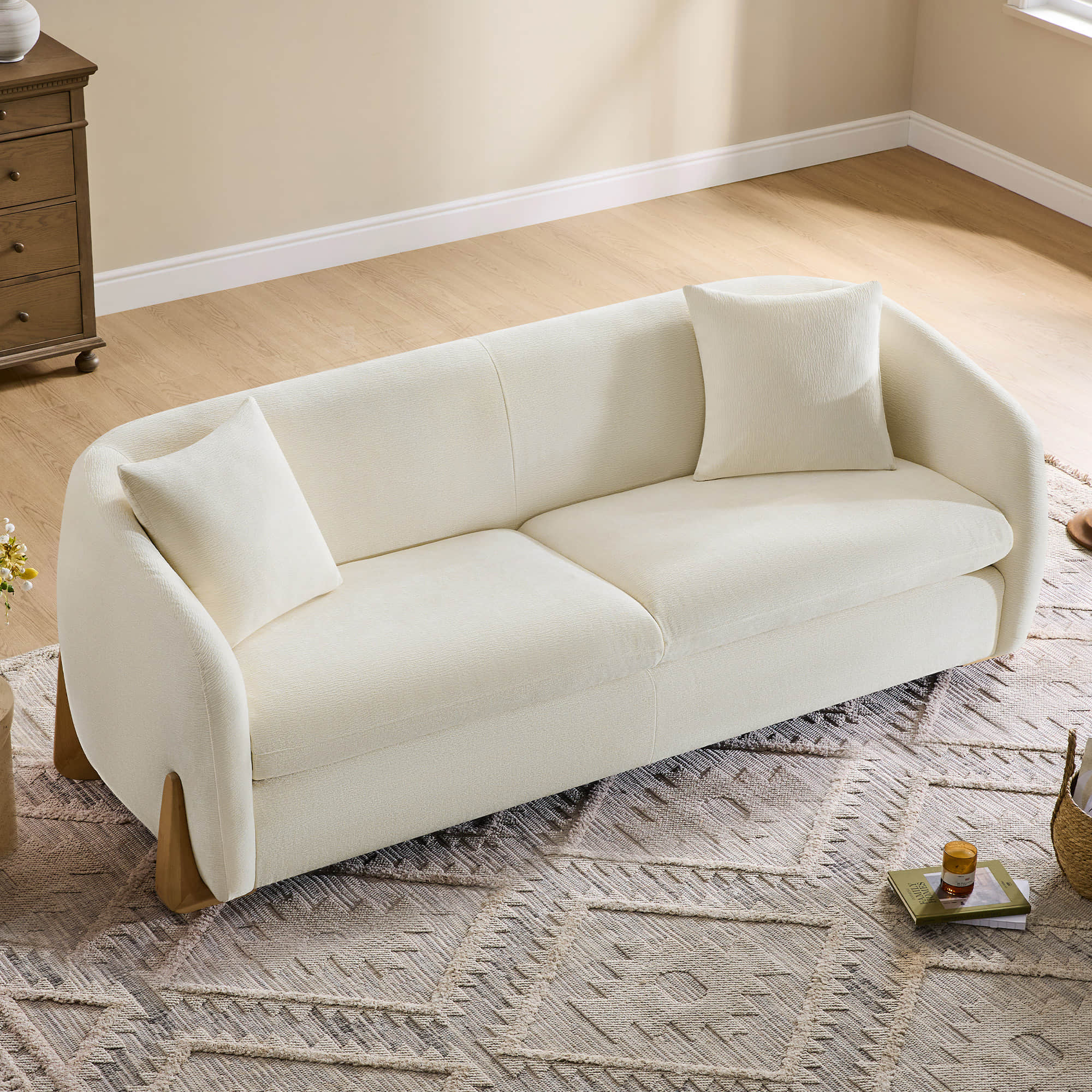 Teleri Modern Curved Chenille Sofa with Solid Birch Wood Legs - Image 3