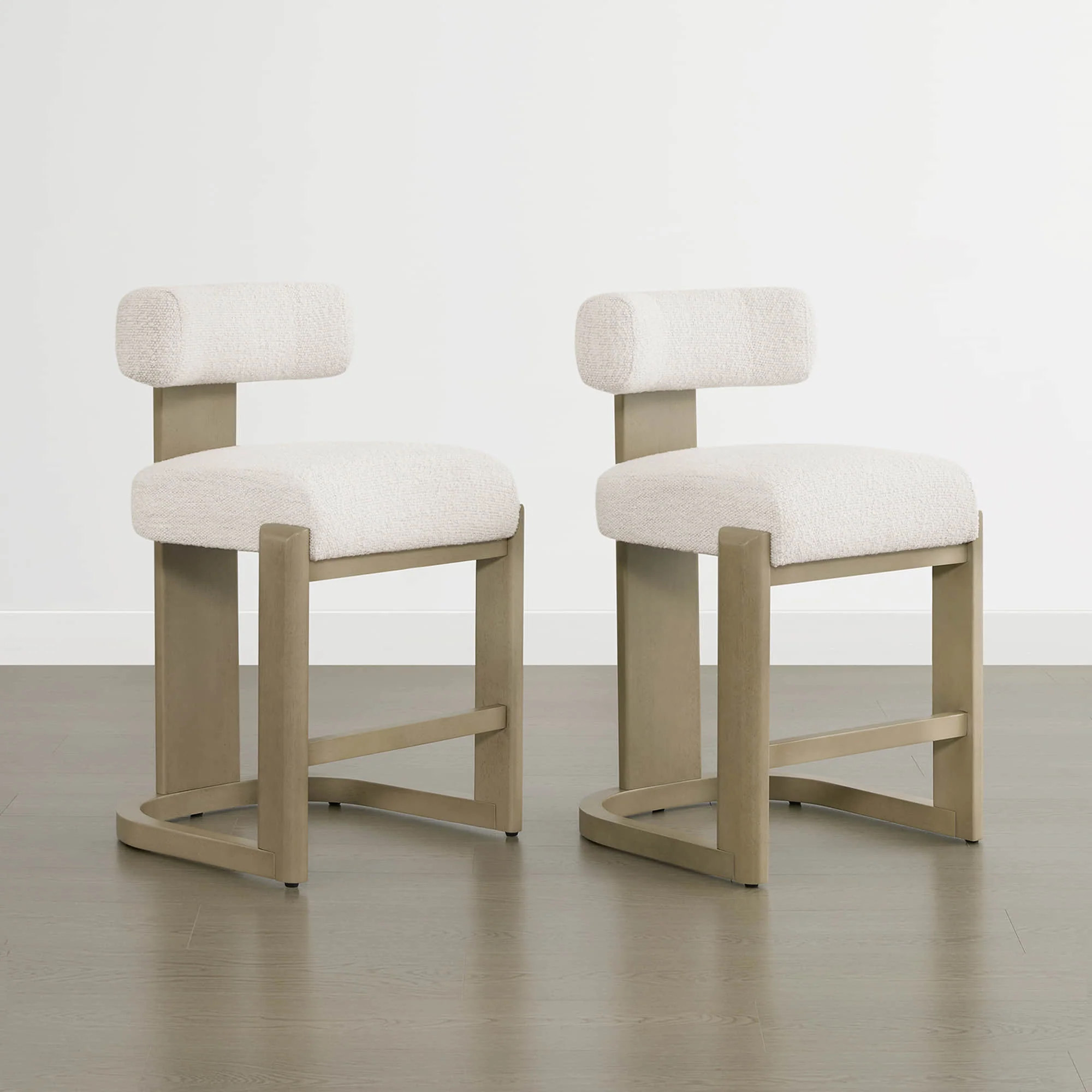 Troy Boucle Counter Stools With Solid Wood