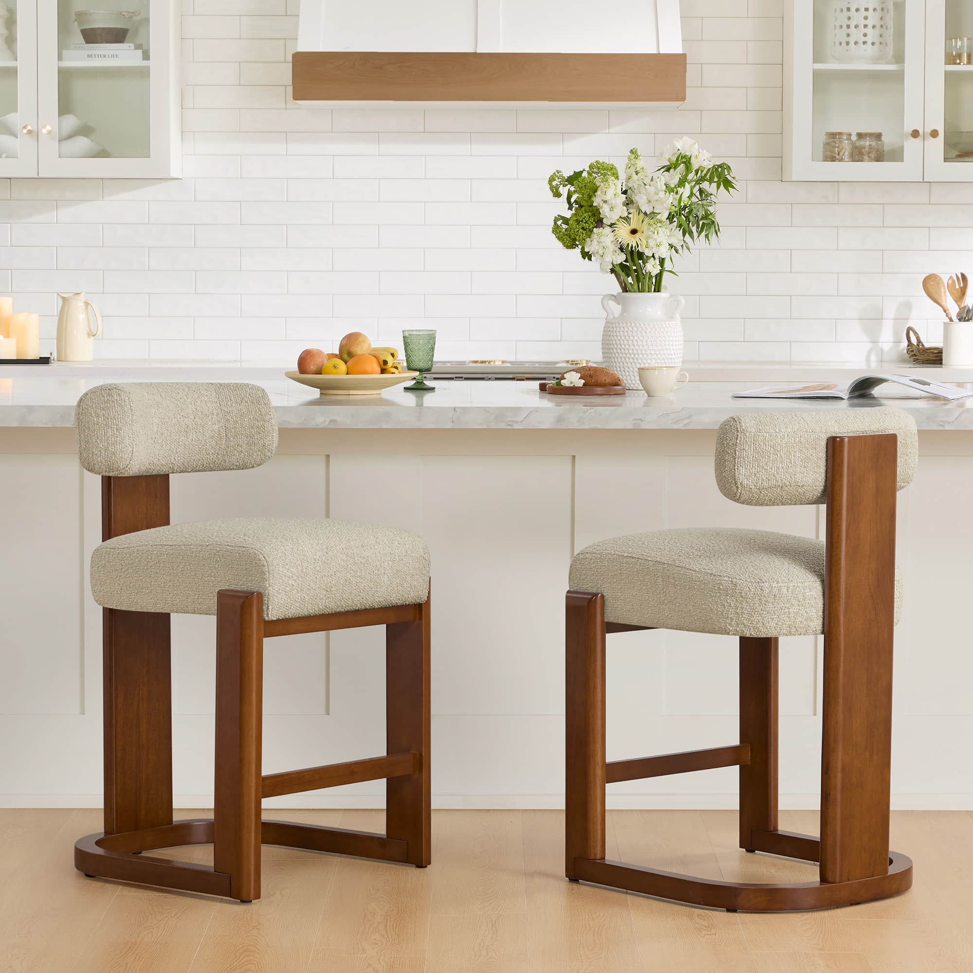 Troy Boucle Counter Stools With Solid Wood - Image 12