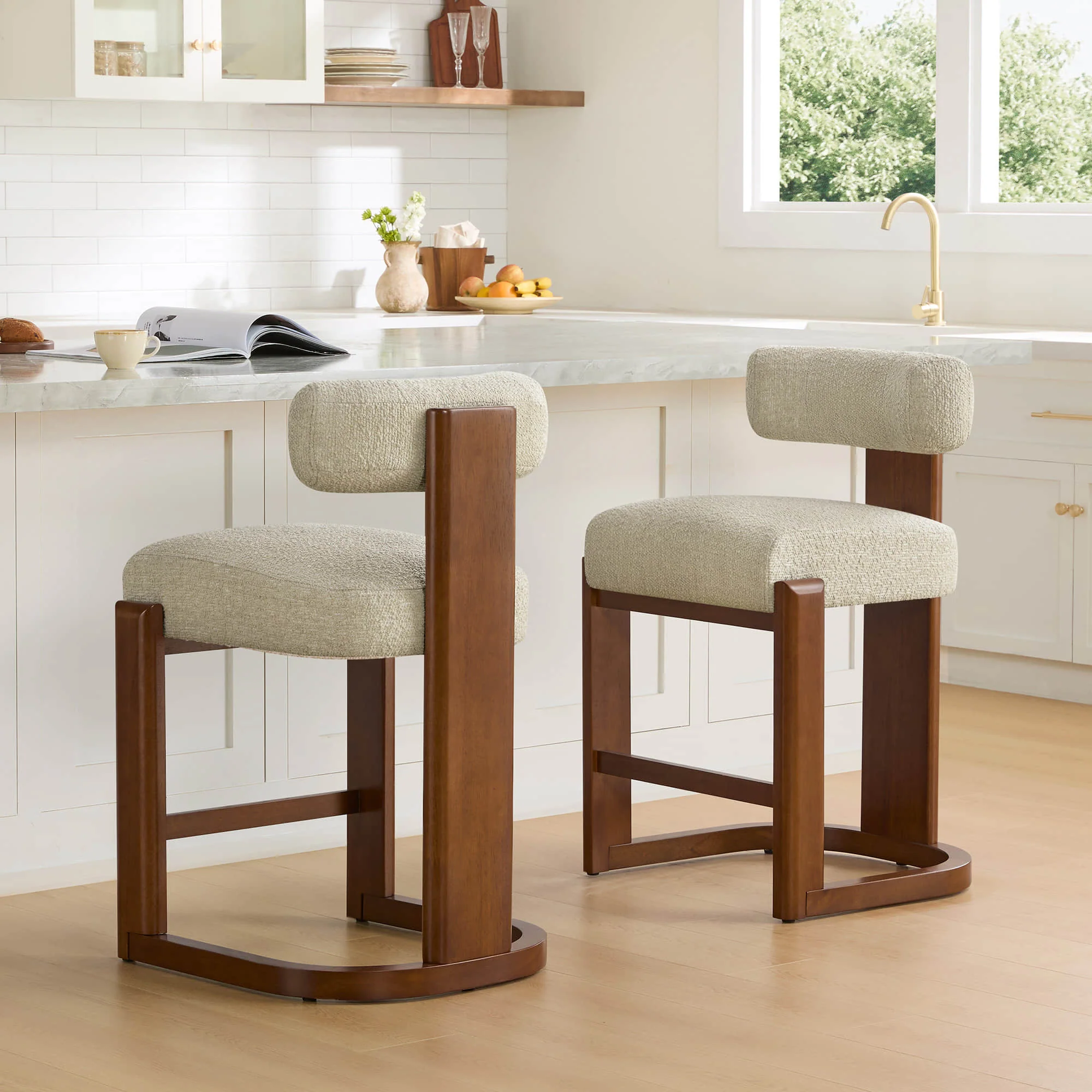Troy Boucle Counter Stools With Solid Wood - Image 13