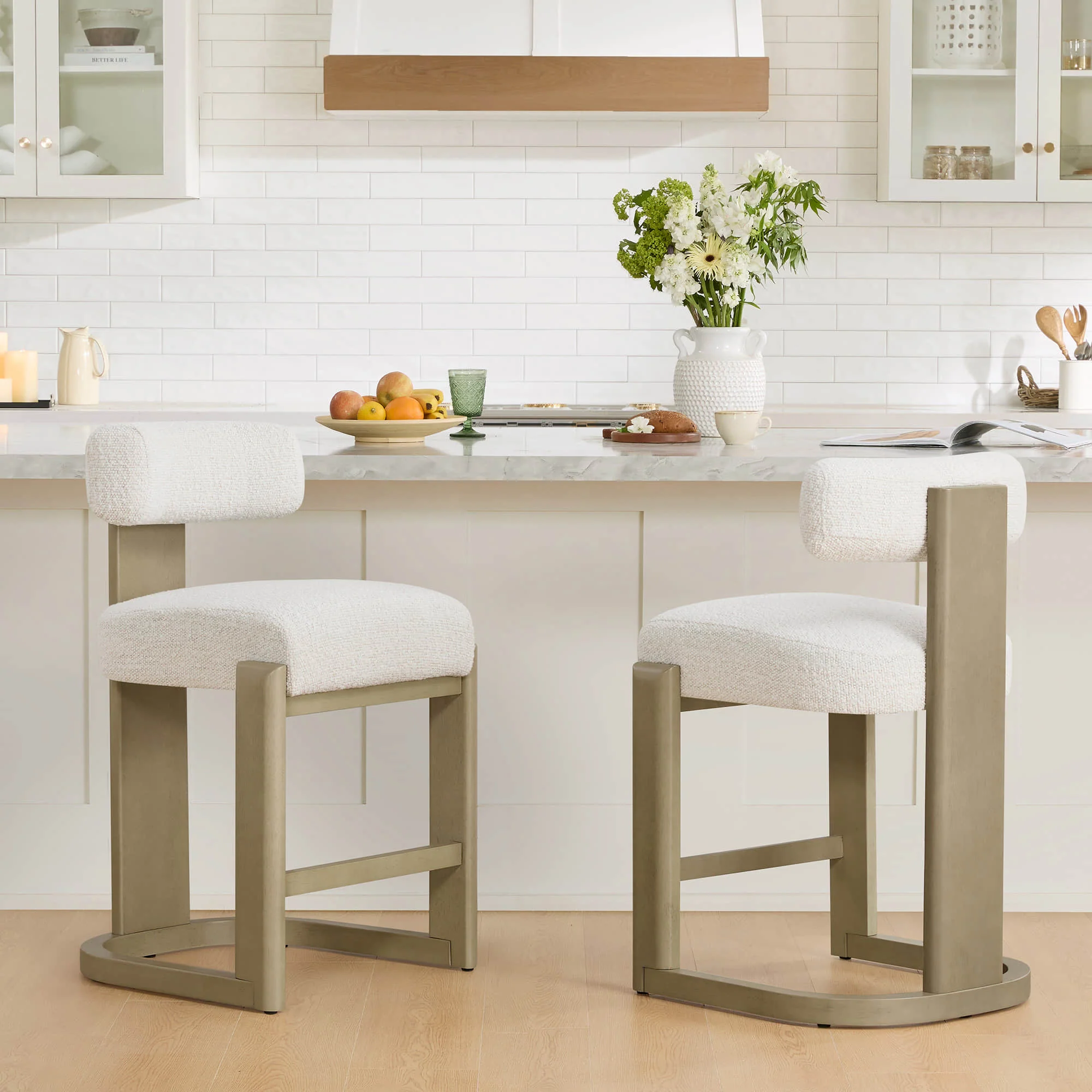 Troy Boucle Counter Stools With Solid Wood - Image 24