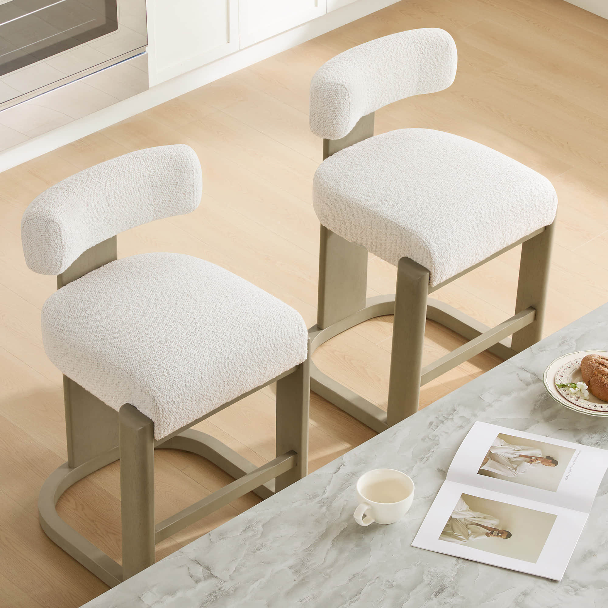 Troy Boucle Counter Stools With Solid Wood - Image 27