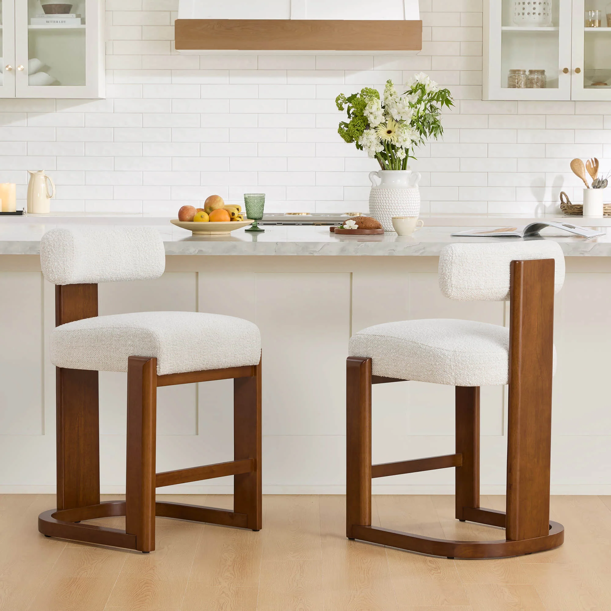 Troy Boucle Counter Stools With Solid Wood - Image 31