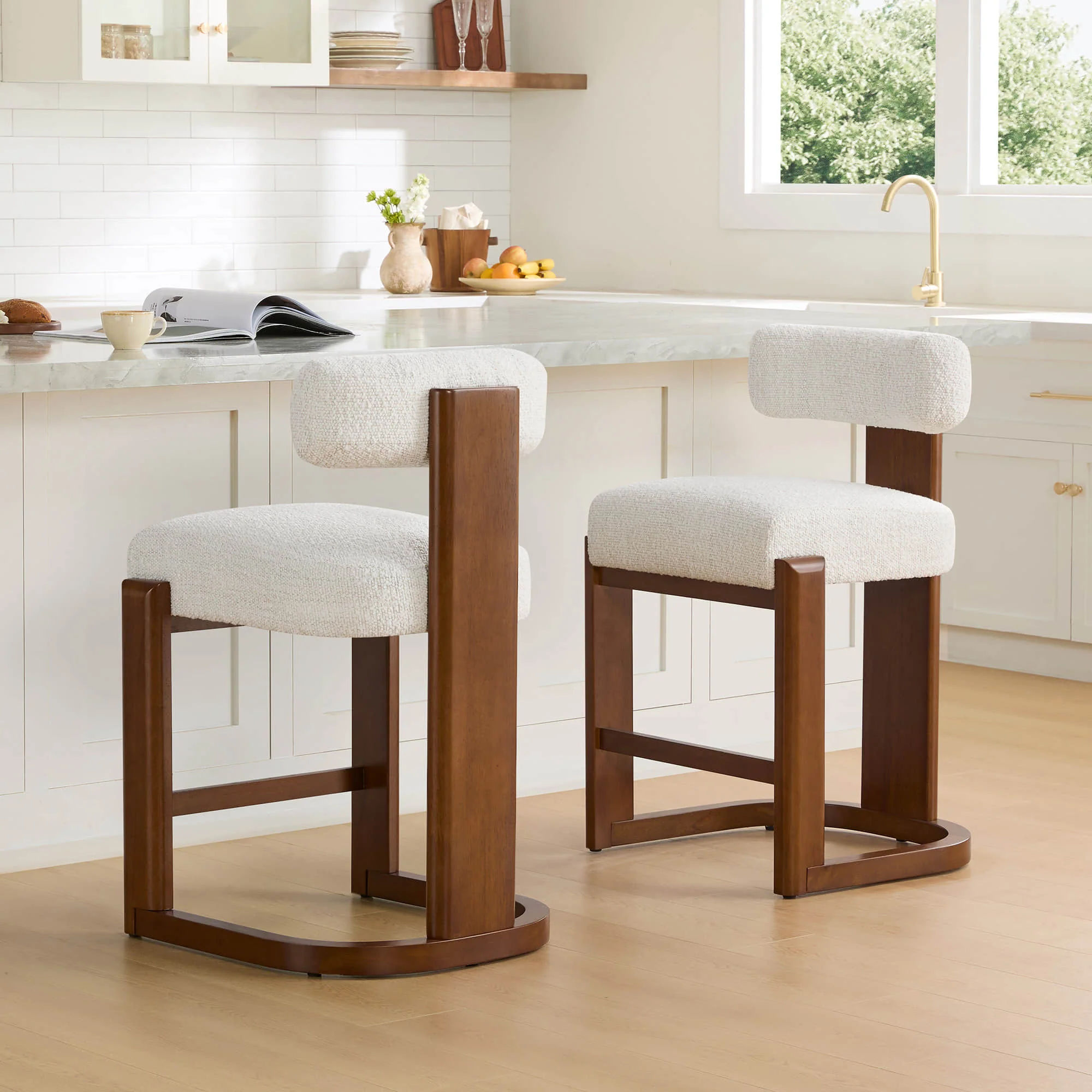 Troy Boucle Counter Stools With Solid Wood - Image 32