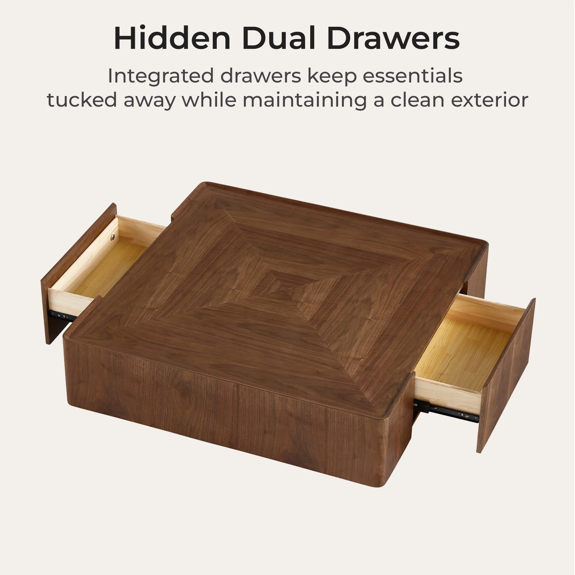 Vanessa Cube Solid Wood Storage Coffee Table with Two Drawers - Image 14
