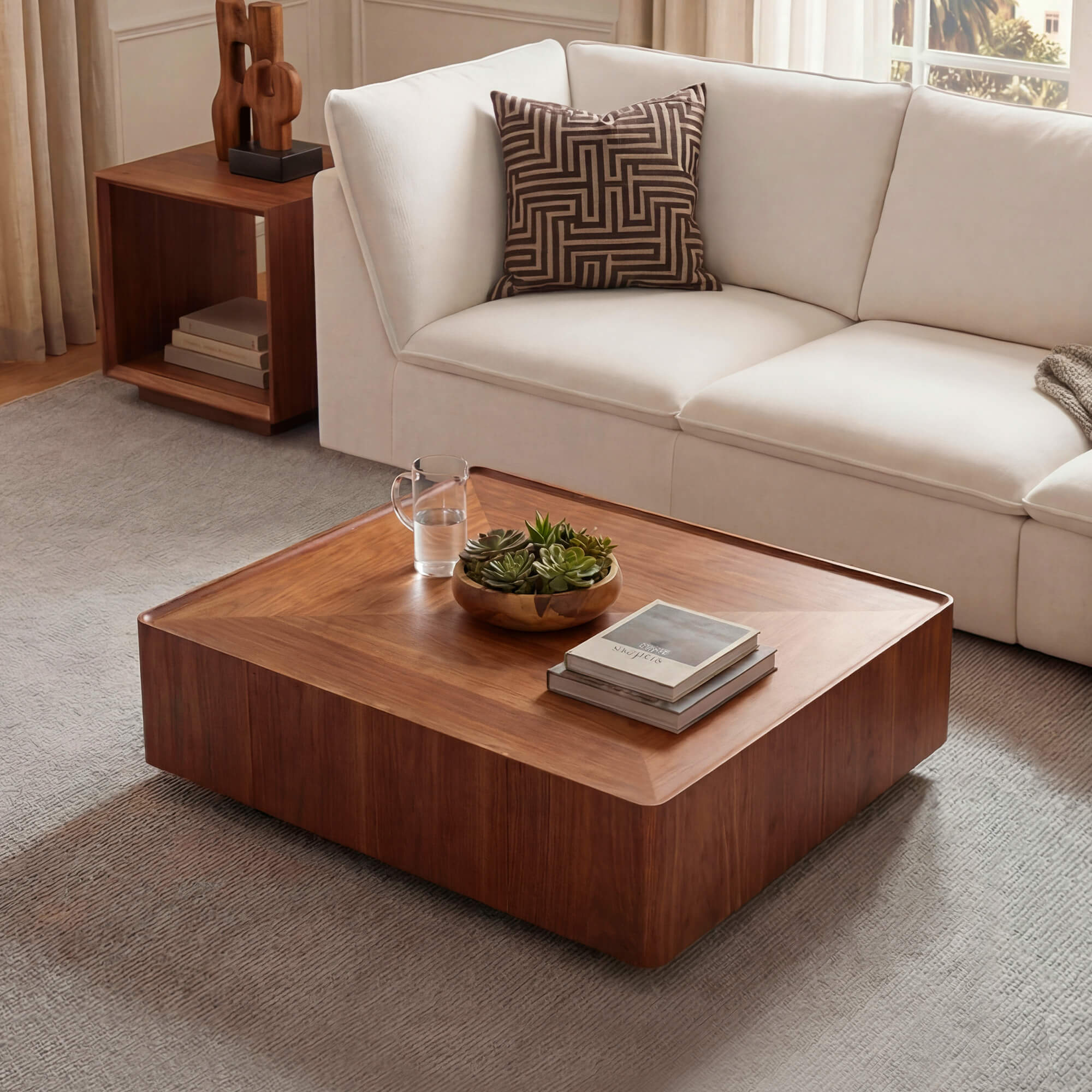 Vanessa Cube Solid Wood Storage Coffee Table with Two Drawers - Image 4