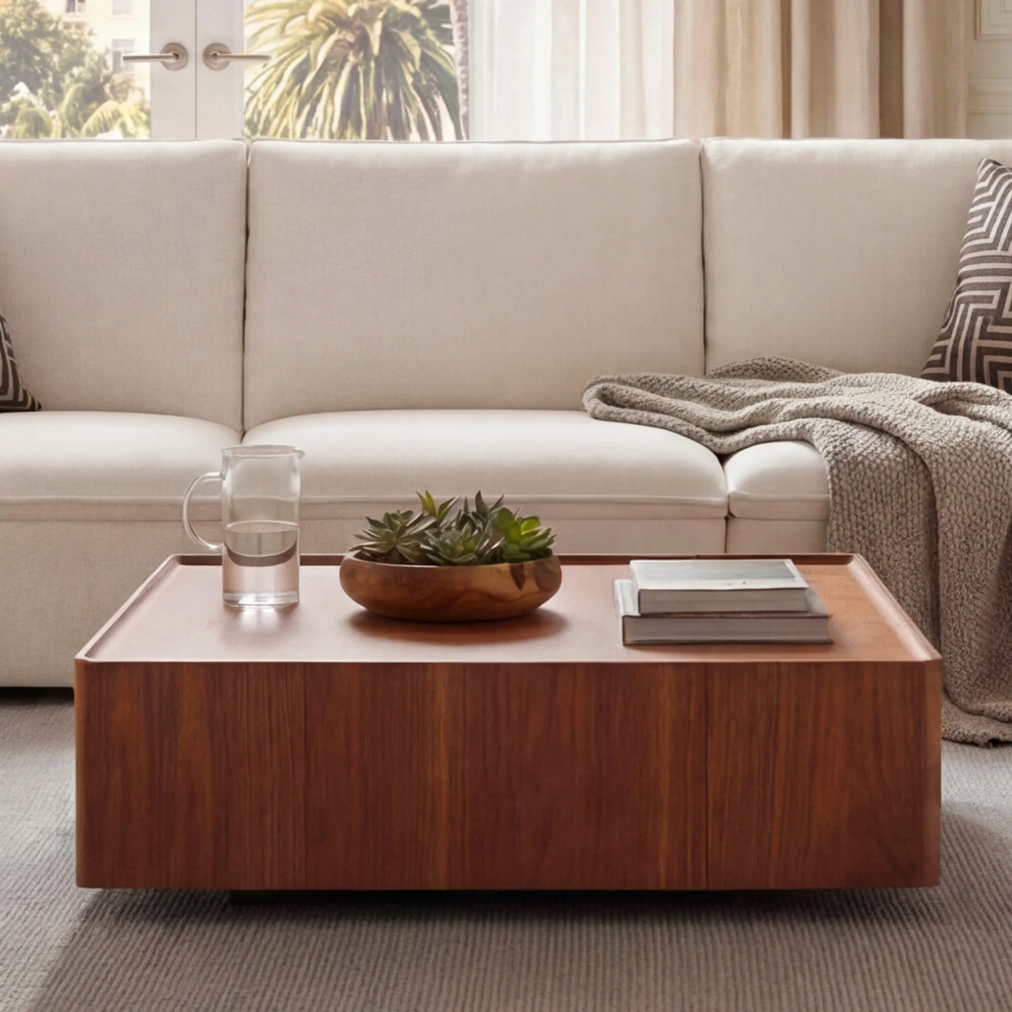 Vanessa Cube Solid Wood Storage Coffee Table with Two Drawers - Image 5