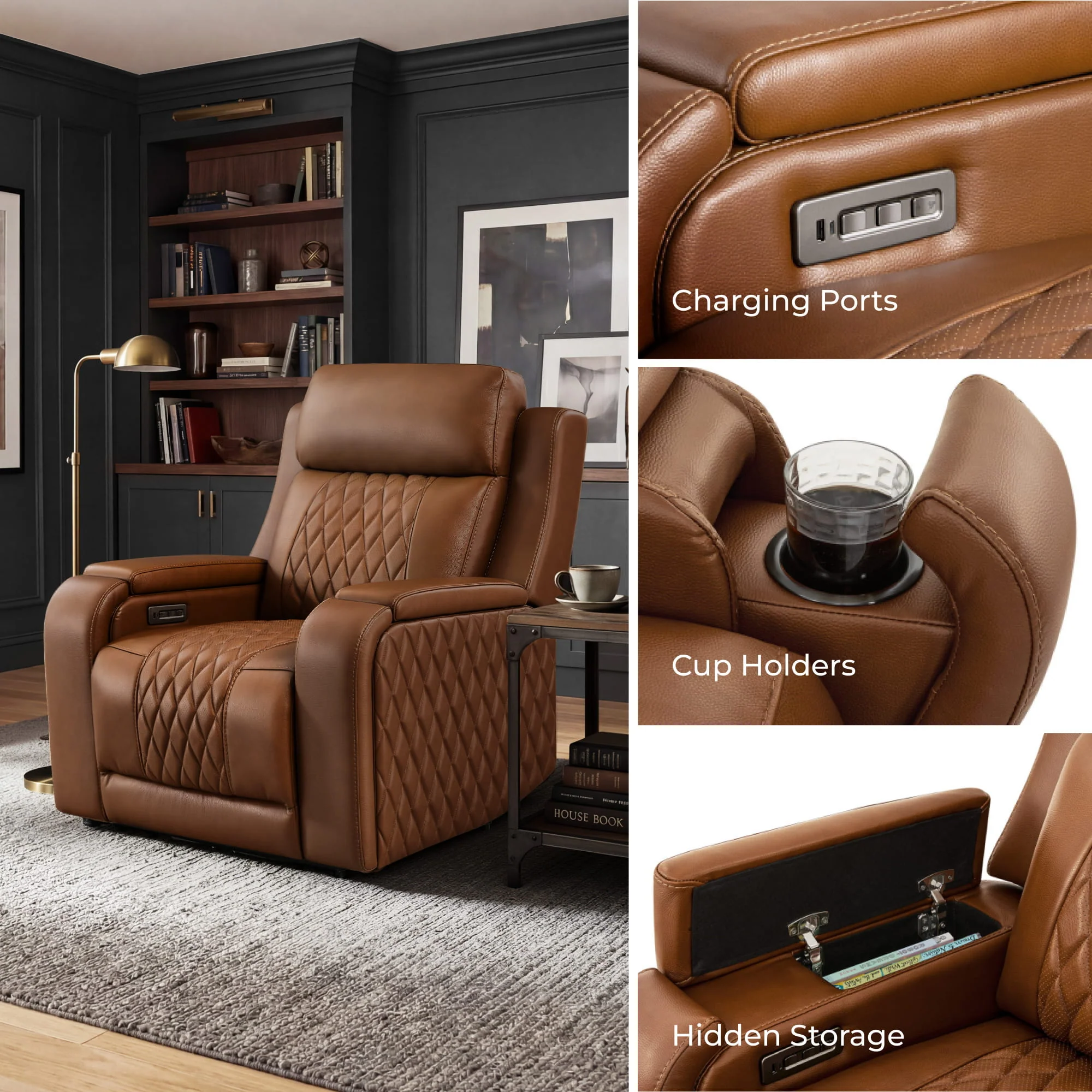 Victor Genuine Leather Power Recliner with Heat & Cooling - Image 54